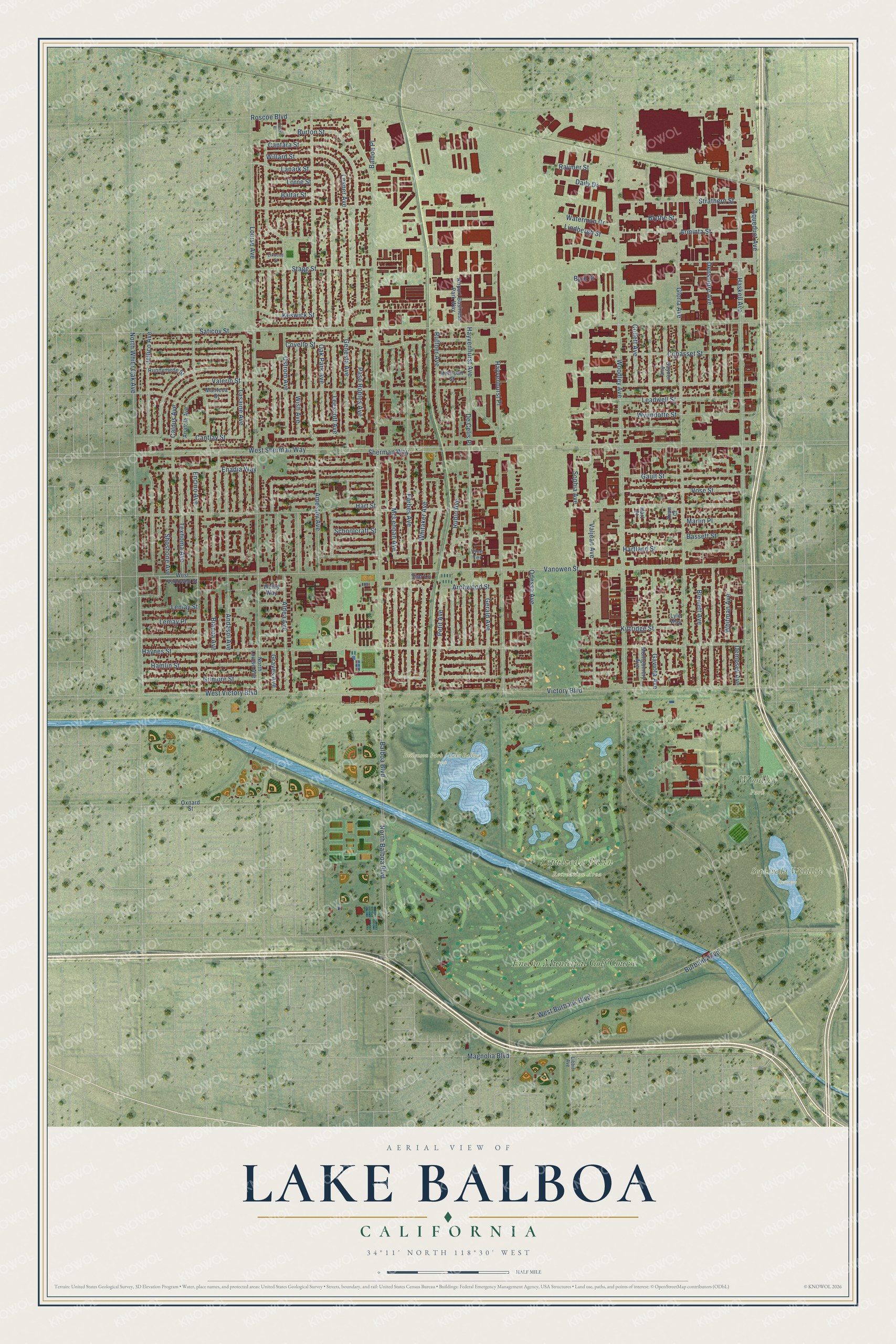 Watermarked full-map preview of Lake Balboa, California