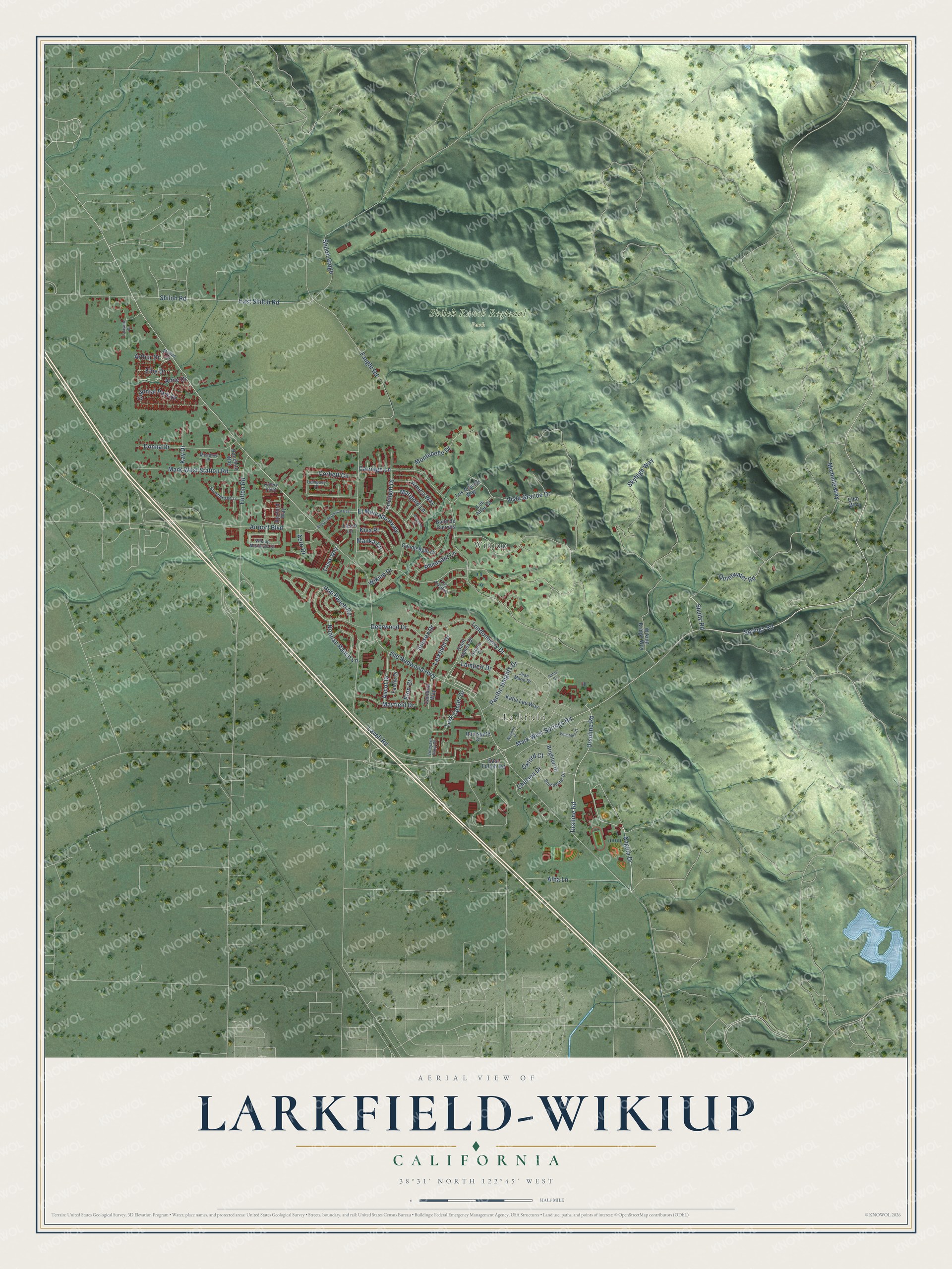 Watermarked full-map preview of Larkfield-Wikiup, California