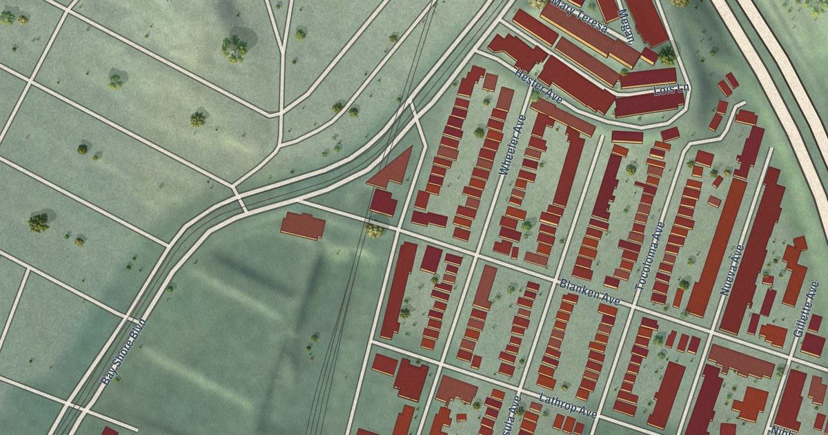 Close-up of streets and buildings in Little Hollywood, California