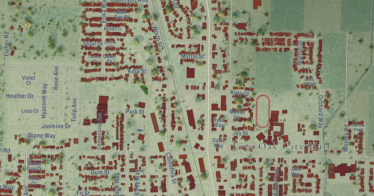 Map of Live Oak, Sutter County, California in 2026