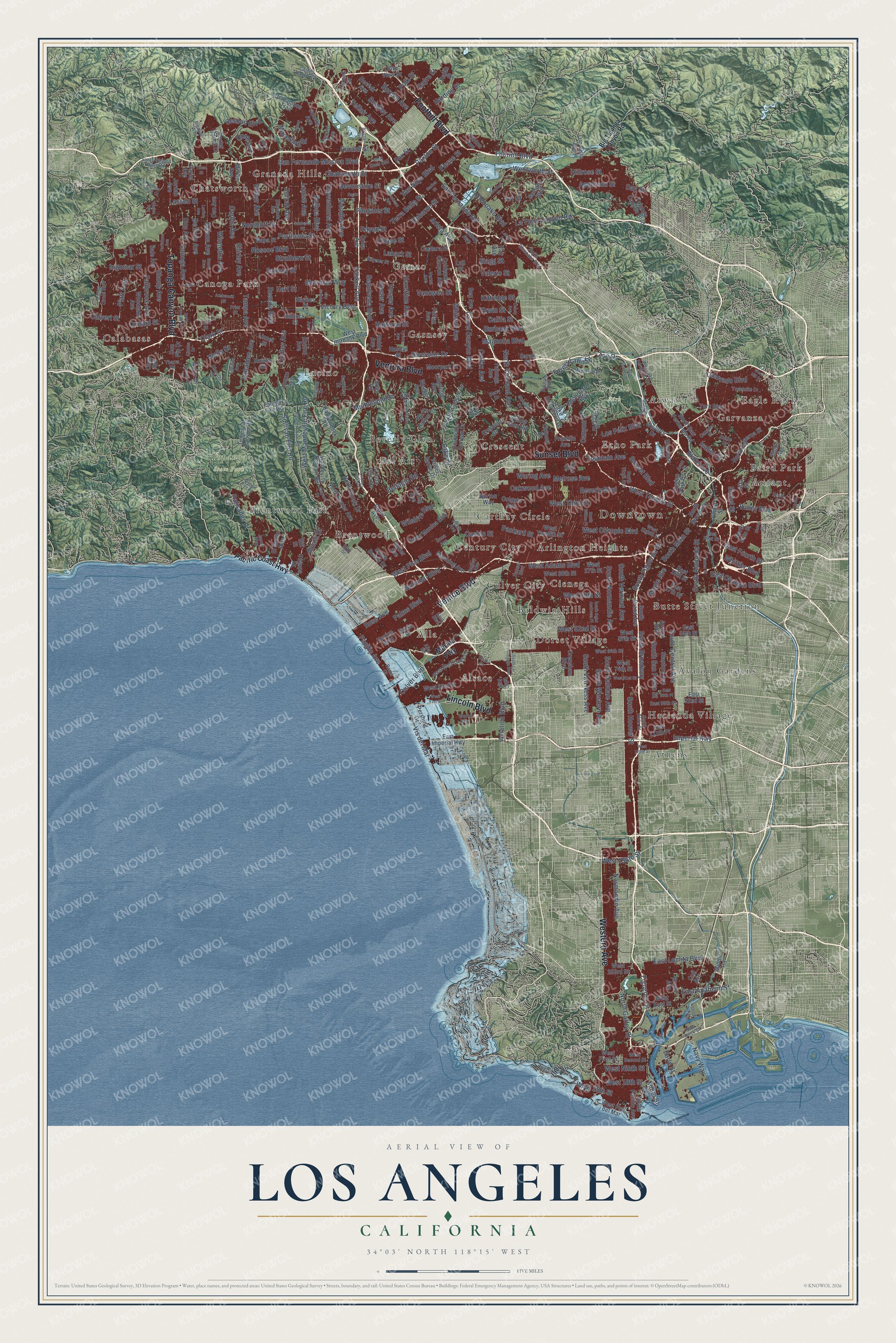 Watermarked full-map preview of Los Angeles, California