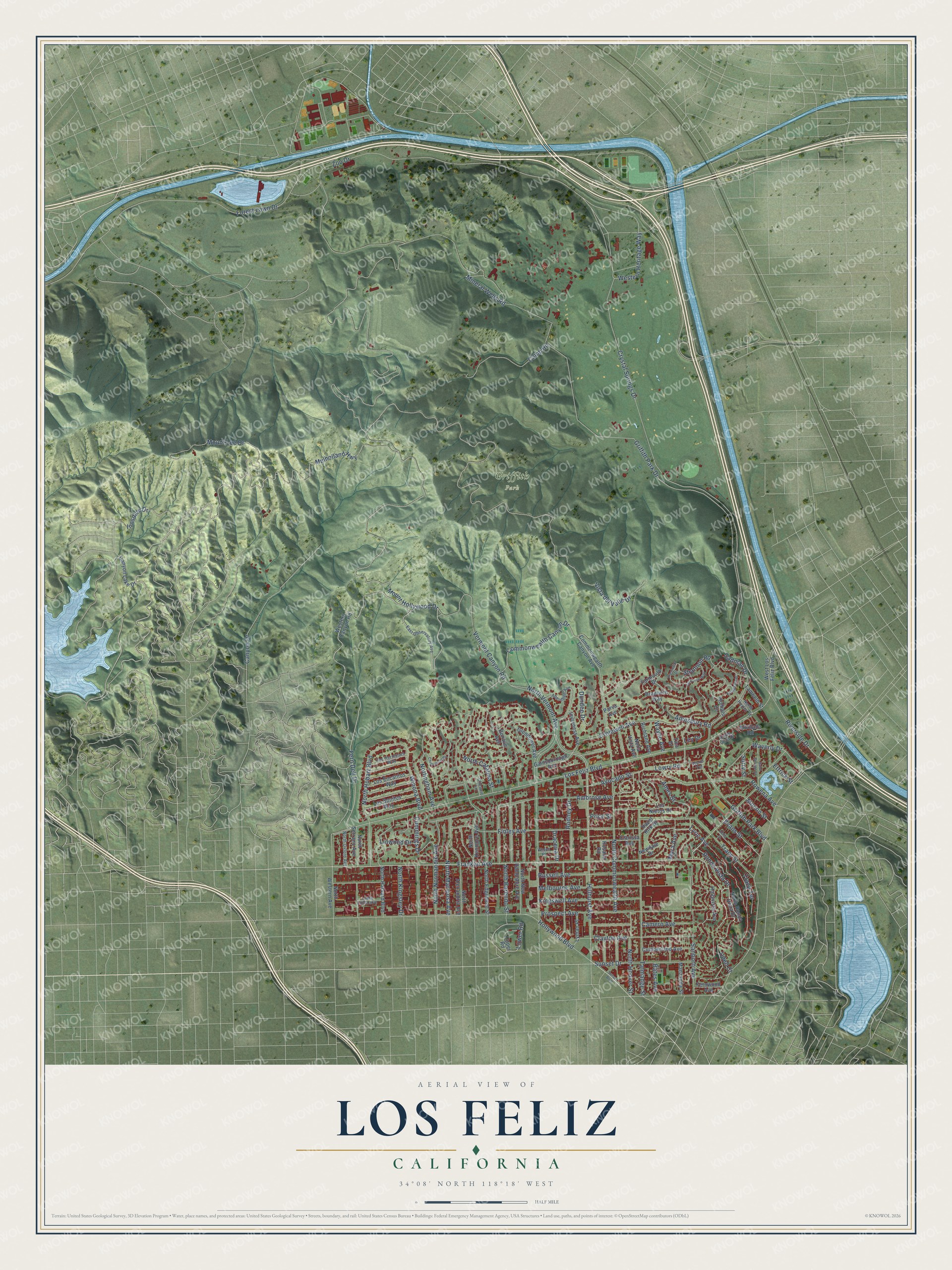 Watermarked full-map preview of Los Feliz, California