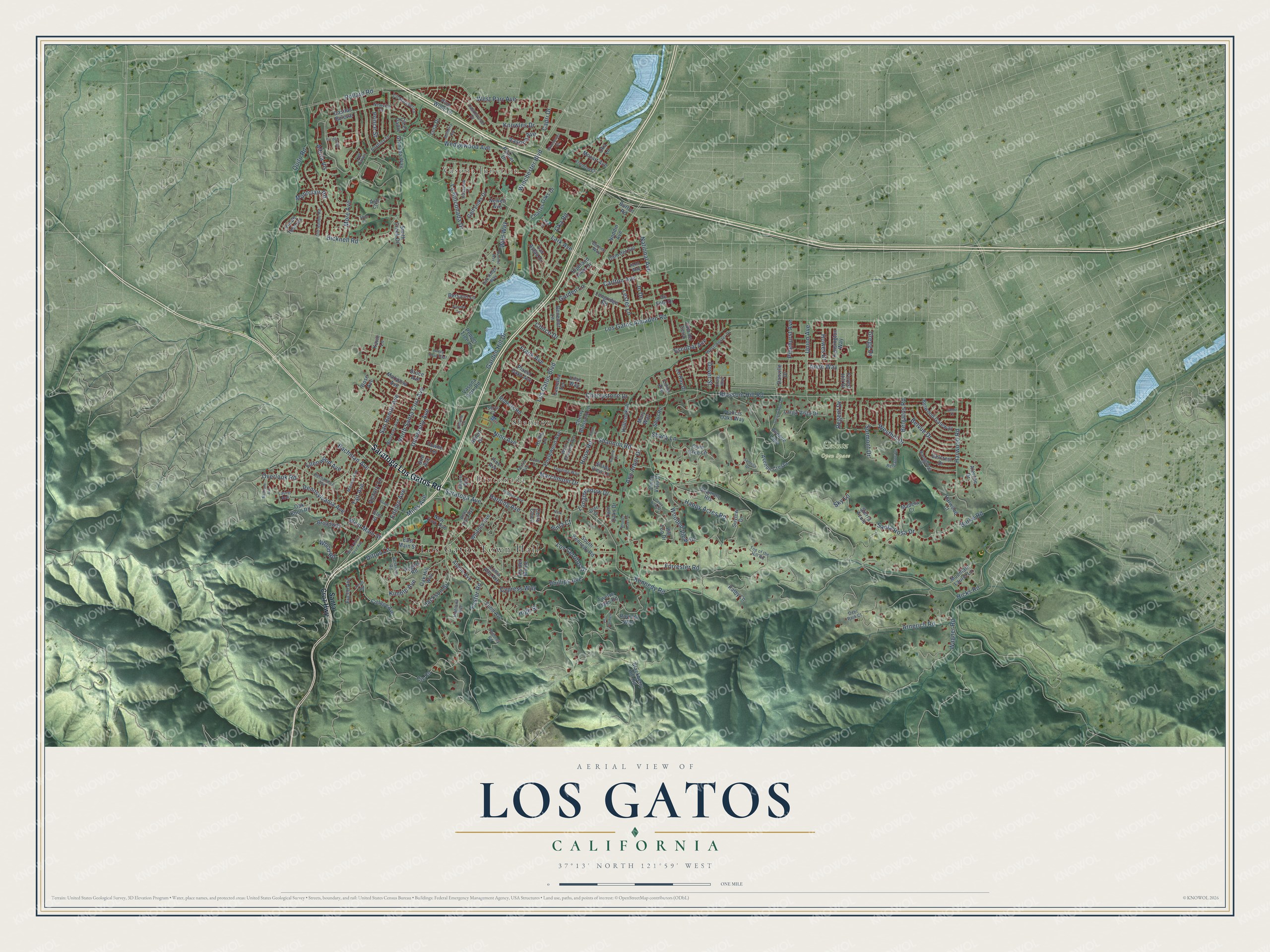 Watermarked full-map preview of Los Gatos, California
