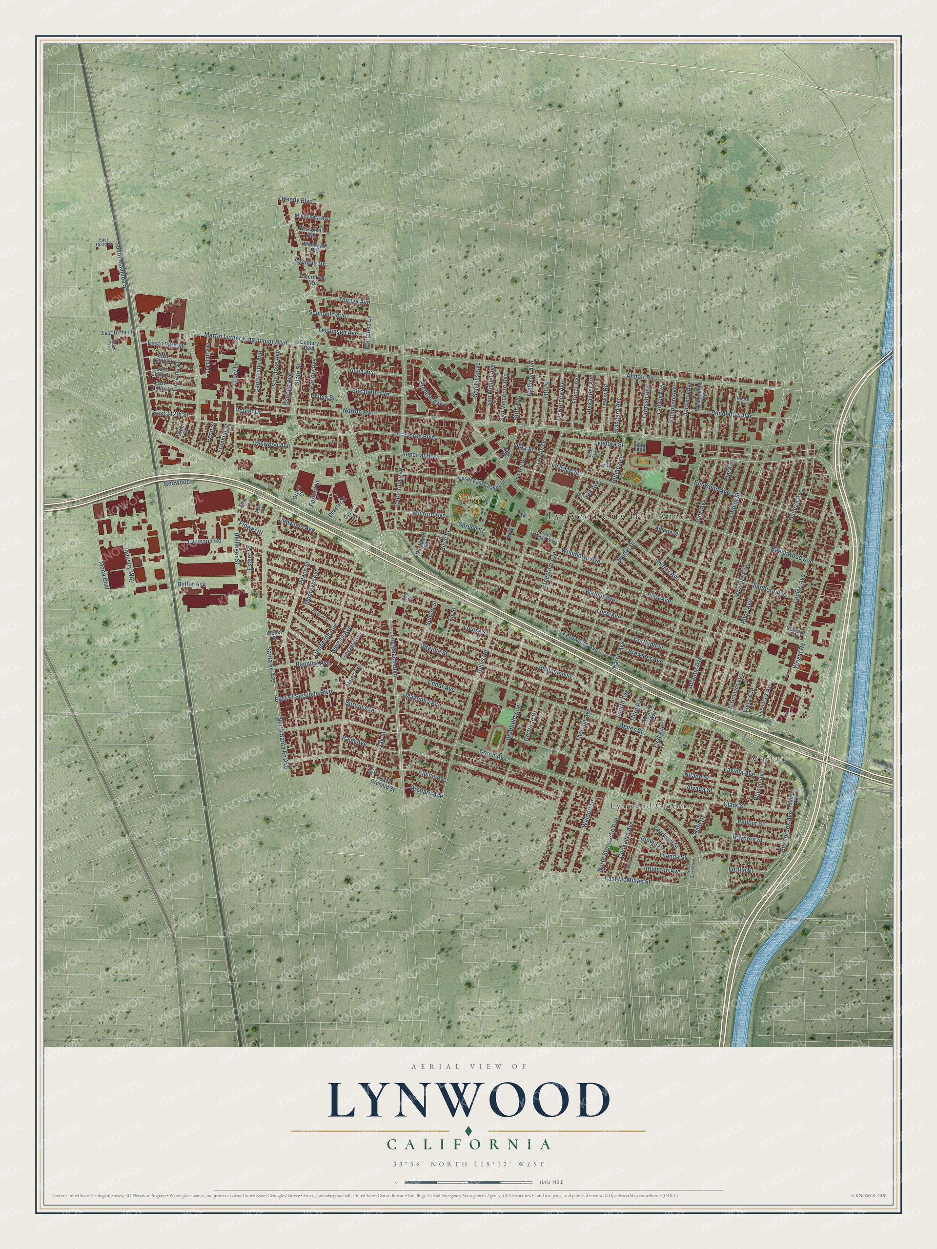 Watermarked full-map preview of Lynwood, California