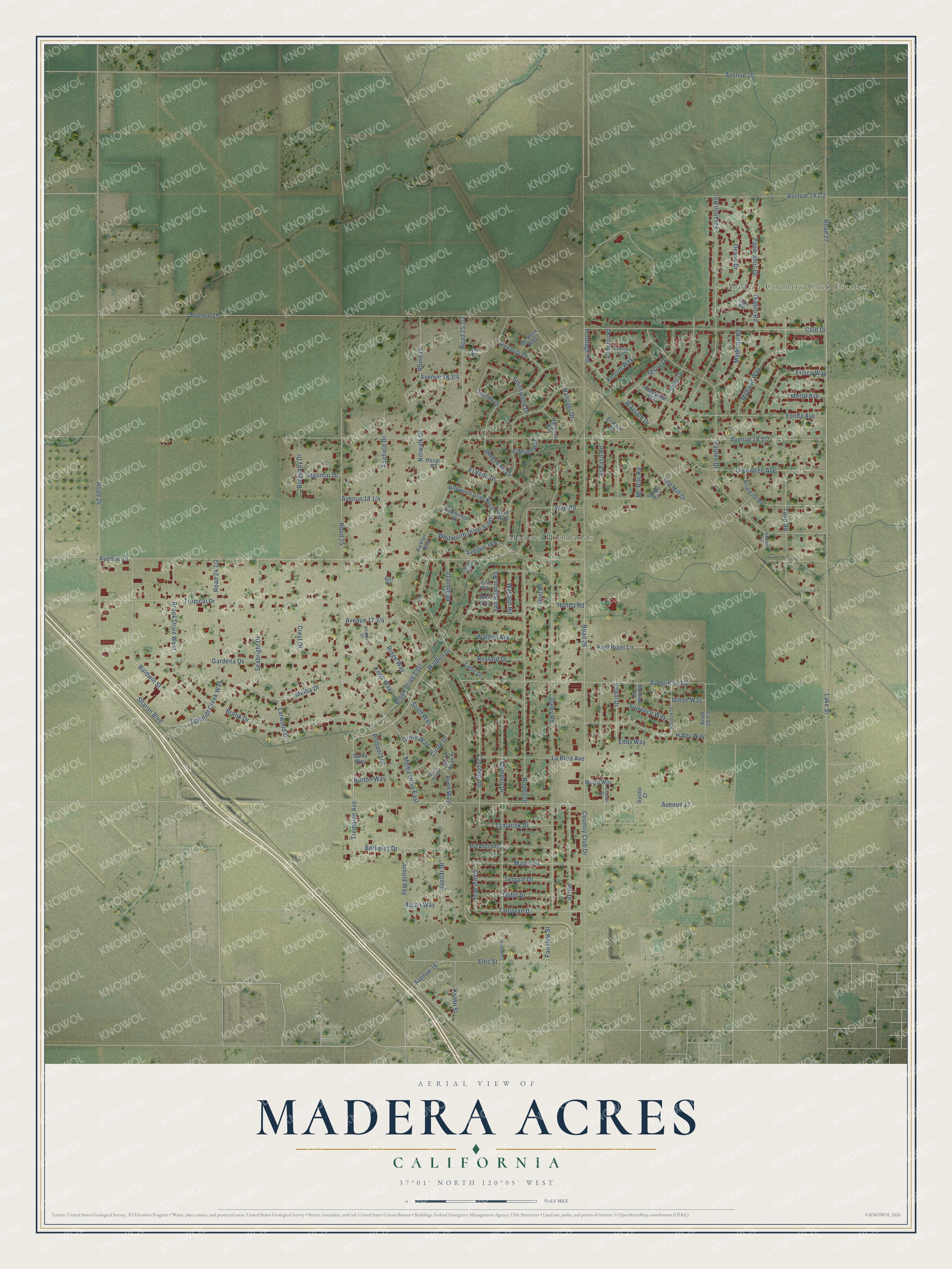 Watermarked full-map preview of Madera Acres, California