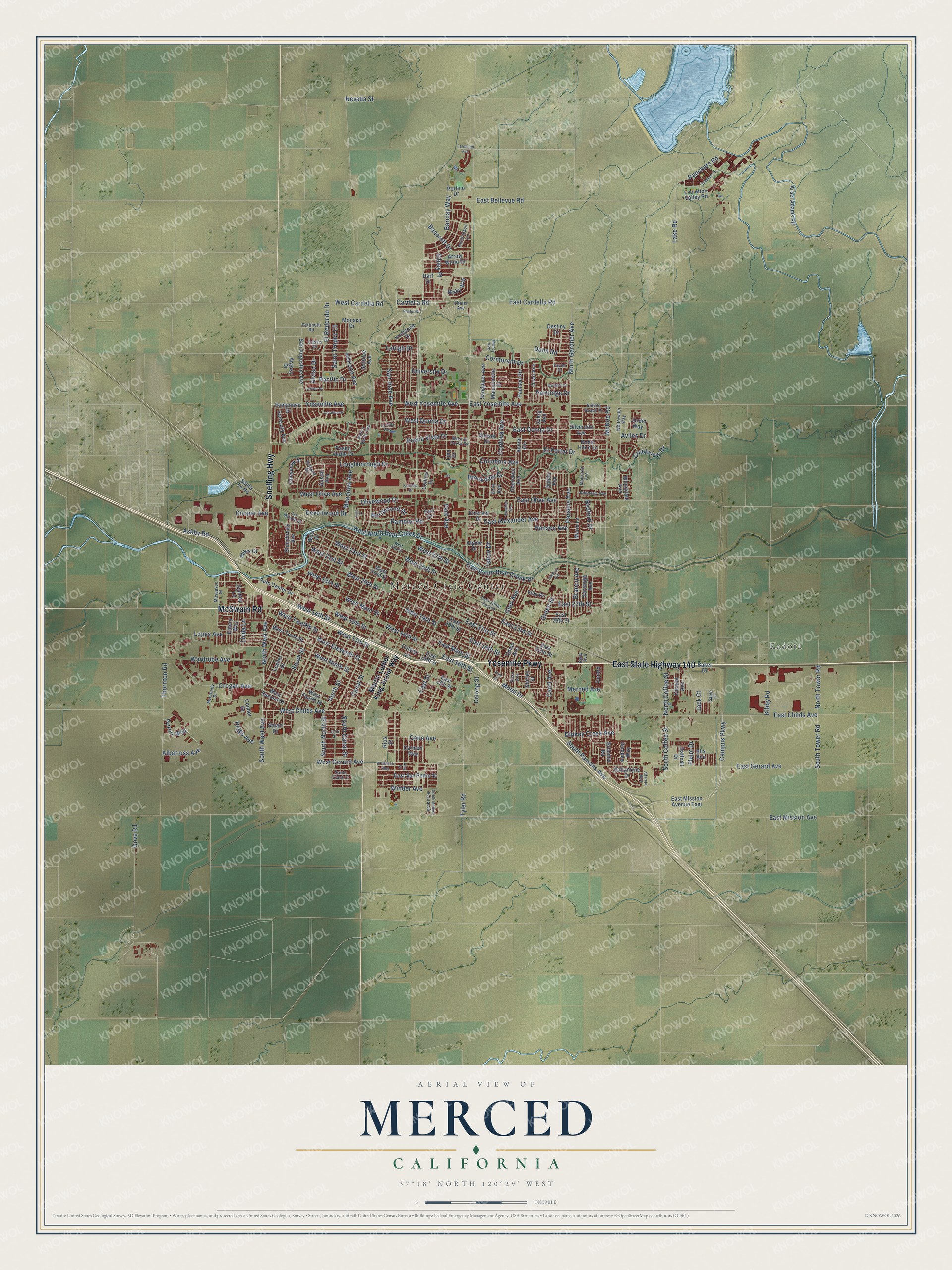 Watermarked full-map preview of Merced, California