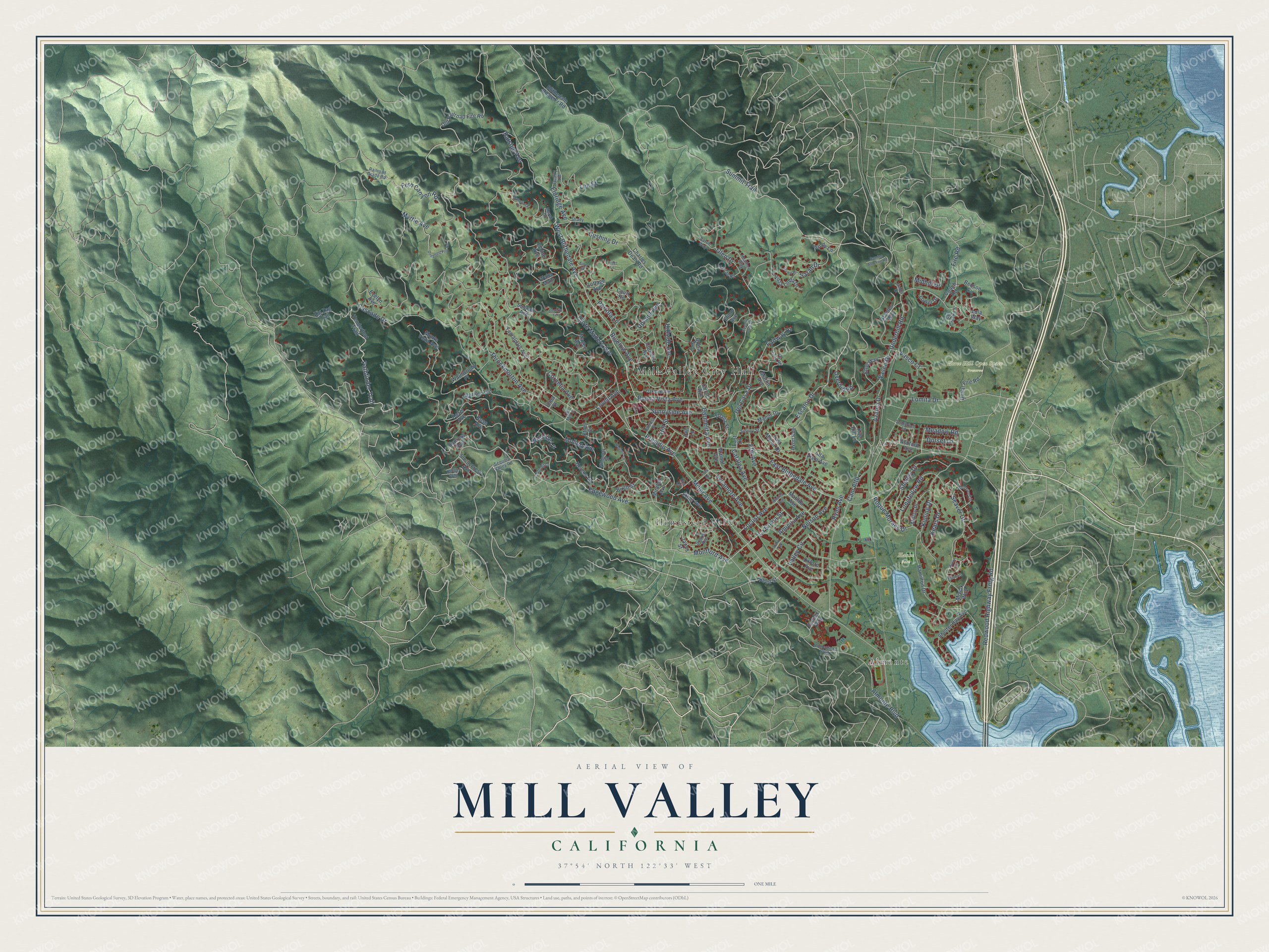 Watermarked full-map preview of Mill Valley, California