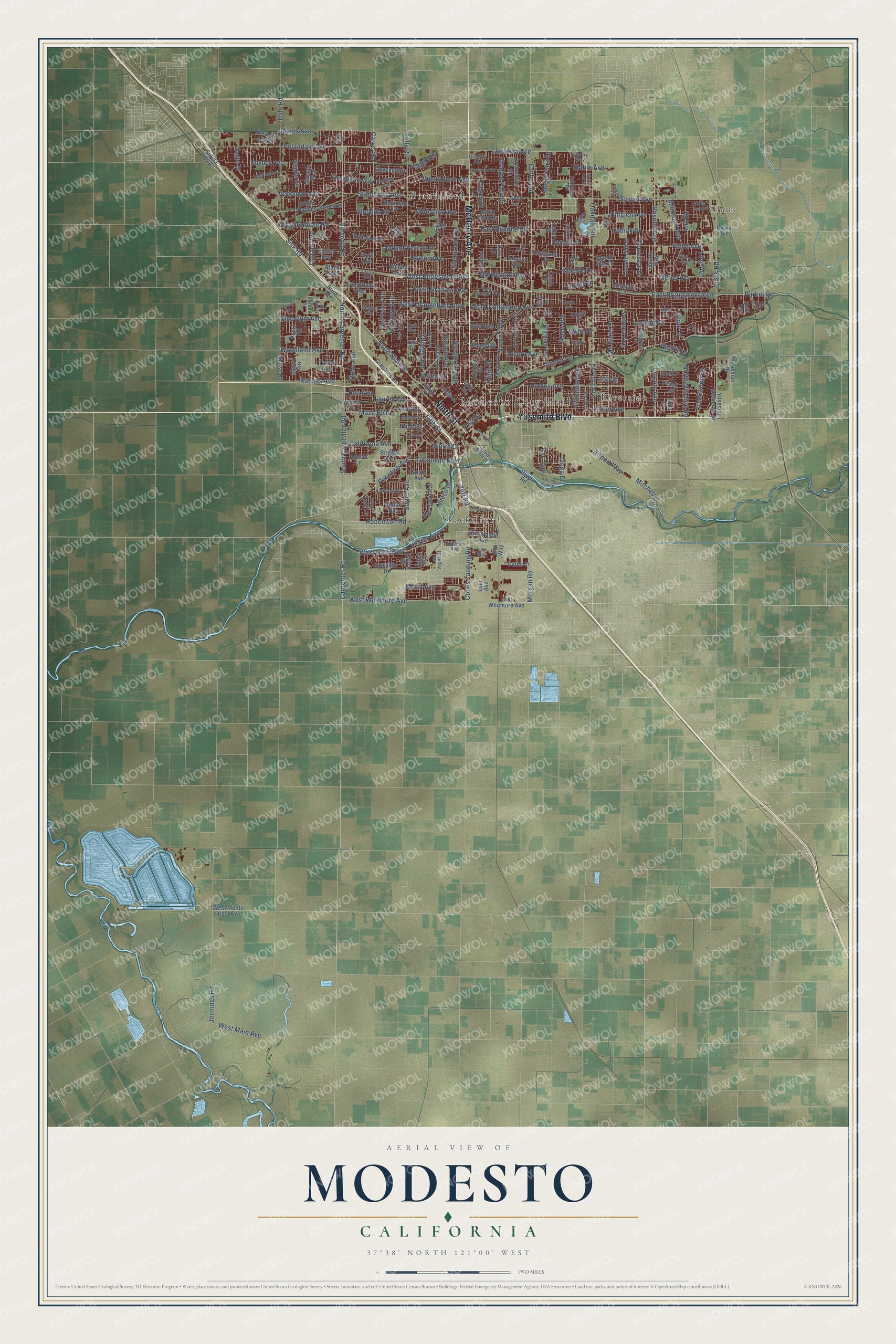 Watermarked full-map preview of Modesto, California