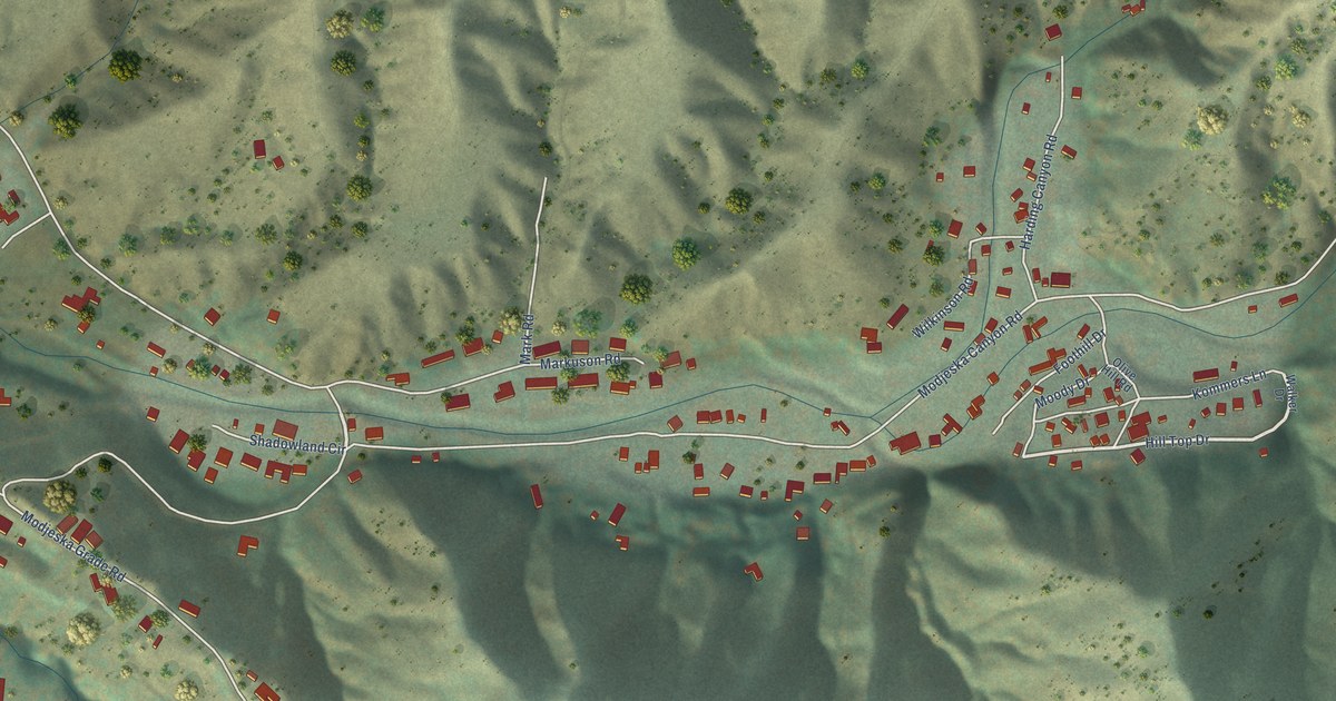 Map of Modjeska, California in 2026