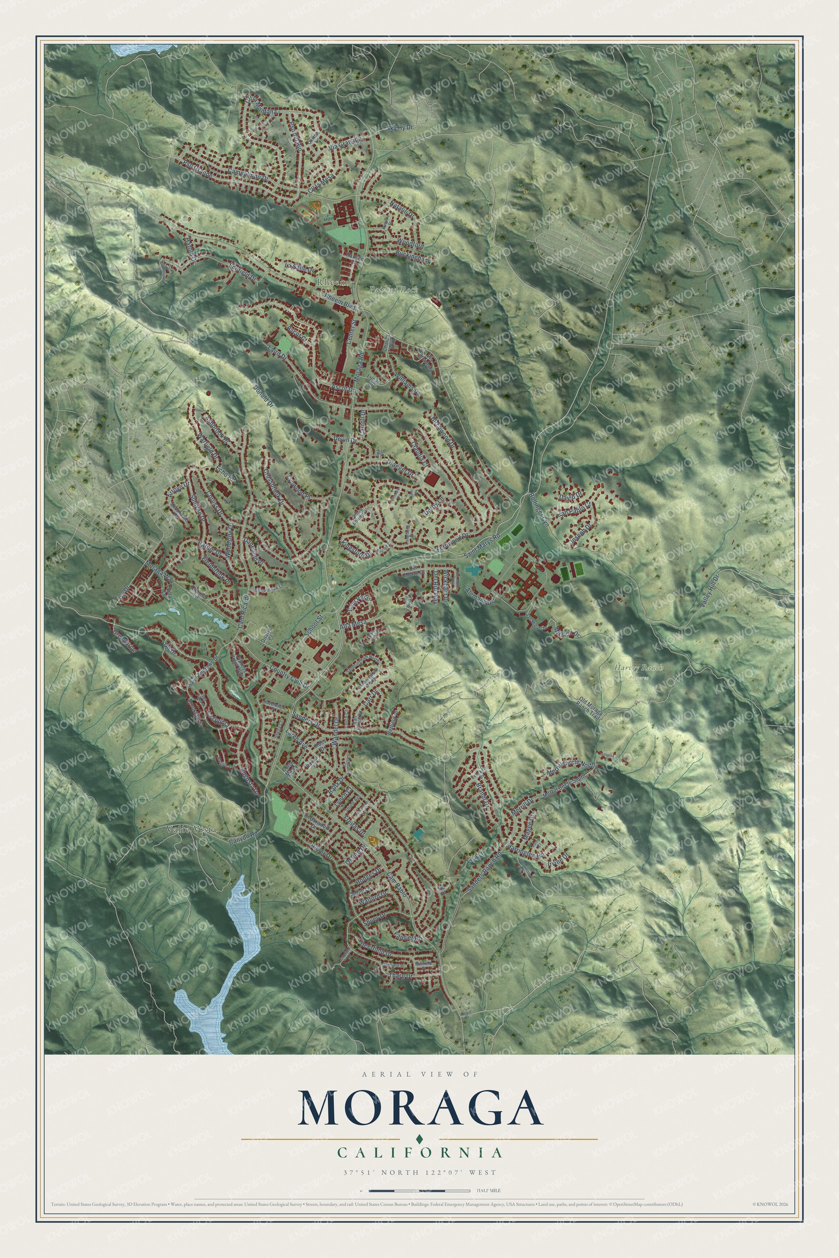 Watermarked full-map preview of Moraga, California
