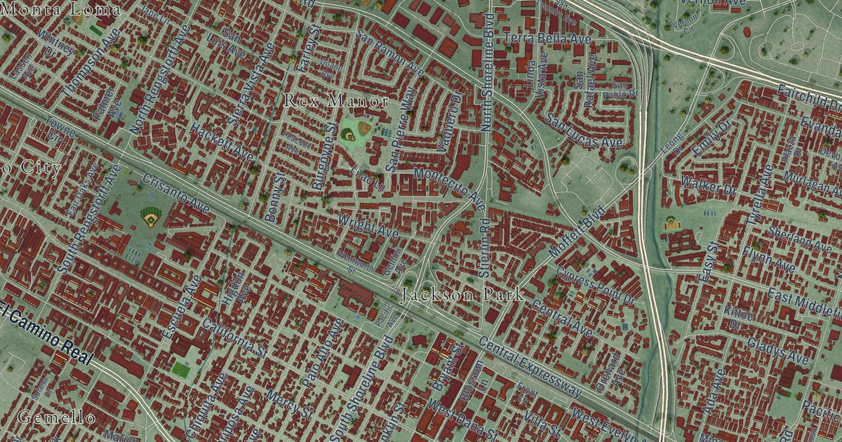 Map of Mountain View, California in 2026