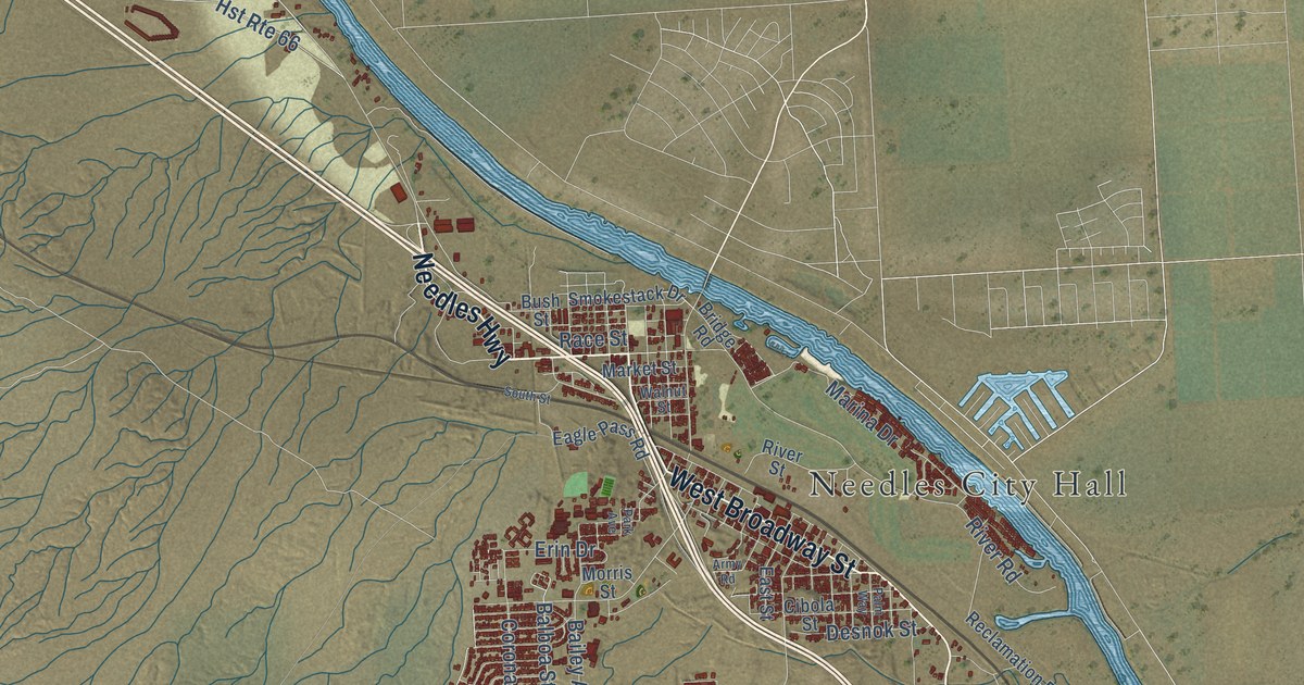 Map of Needles, California in 2026