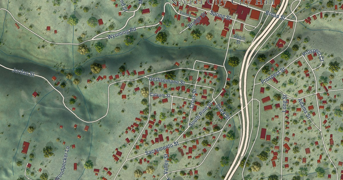 Map of Nevada City, California in 2026