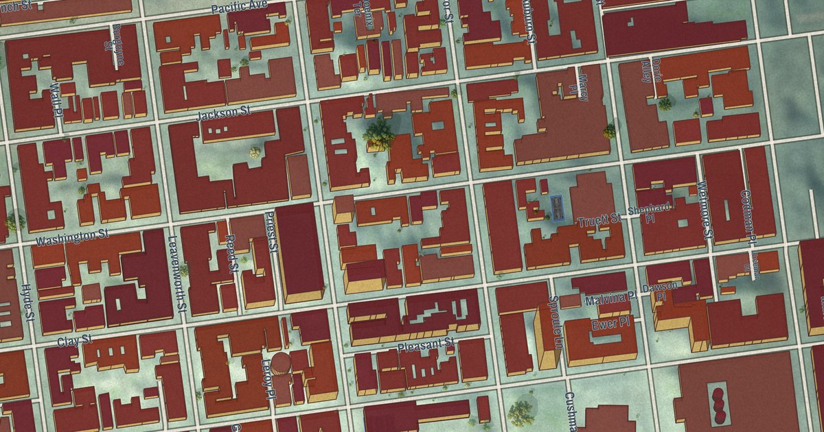 Close-up of streets and buildings in Nob Hill, California