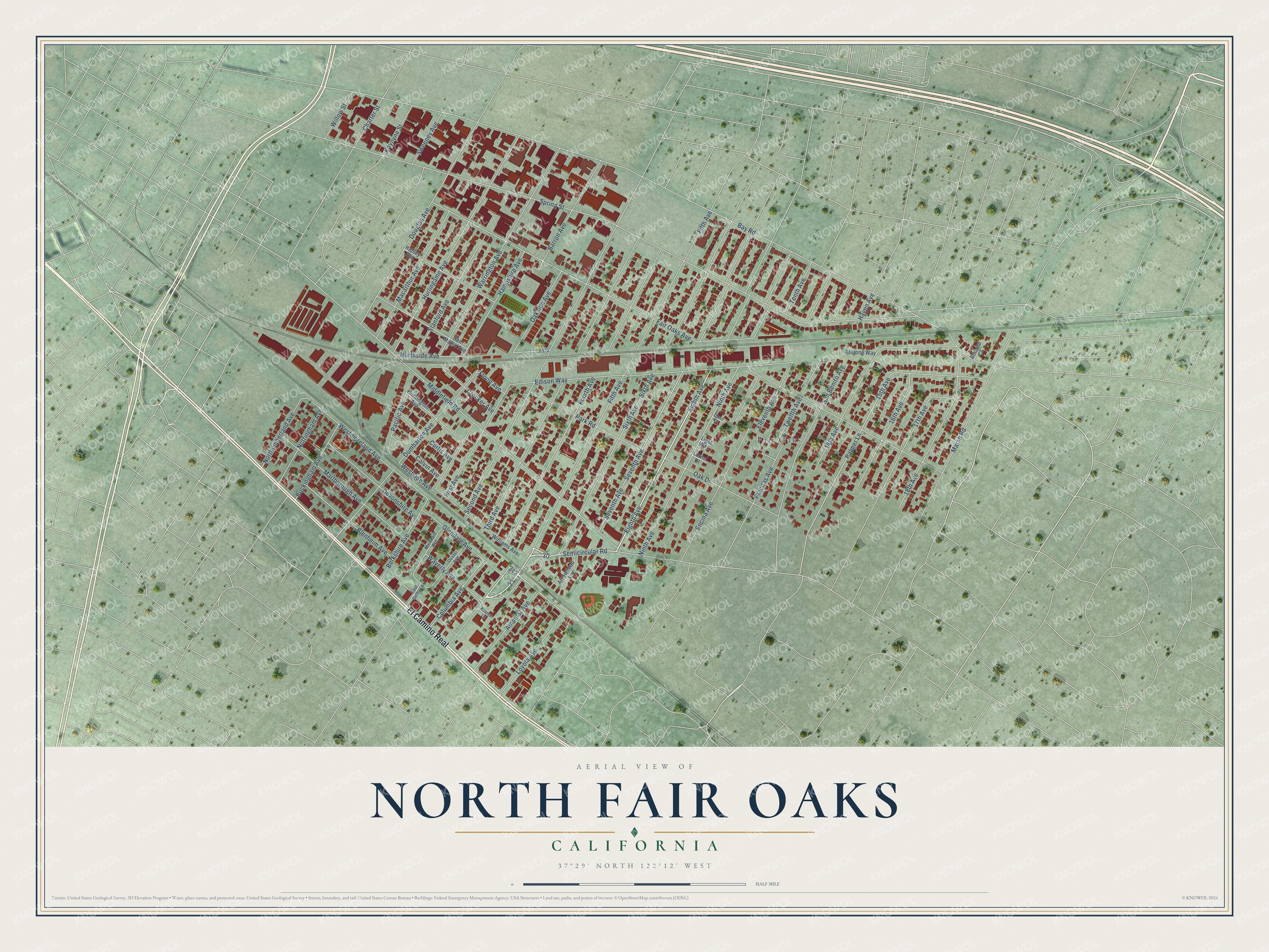Watermarked full-map preview of North Fair Oaks, California