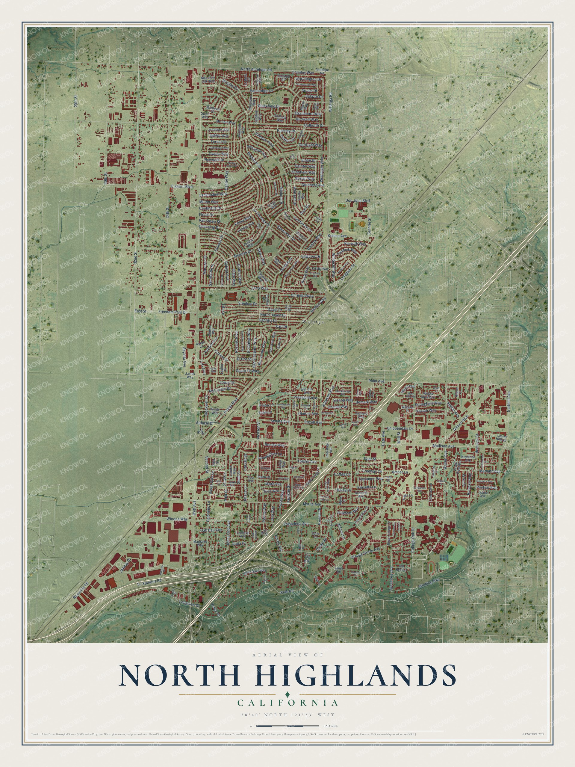 Watermarked full-map preview of North Highlands, California