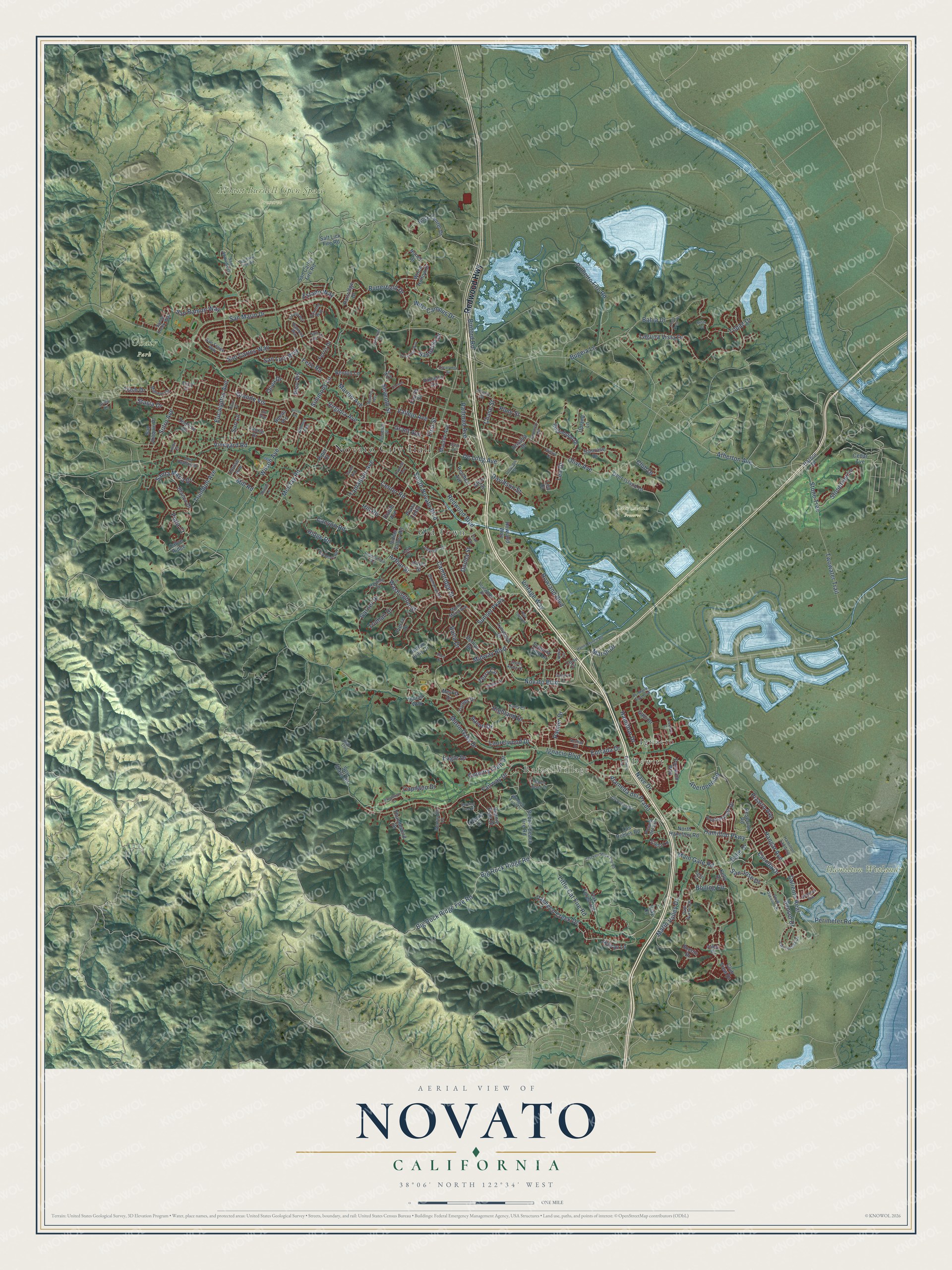 Watermarked full-map preview of Novato, California