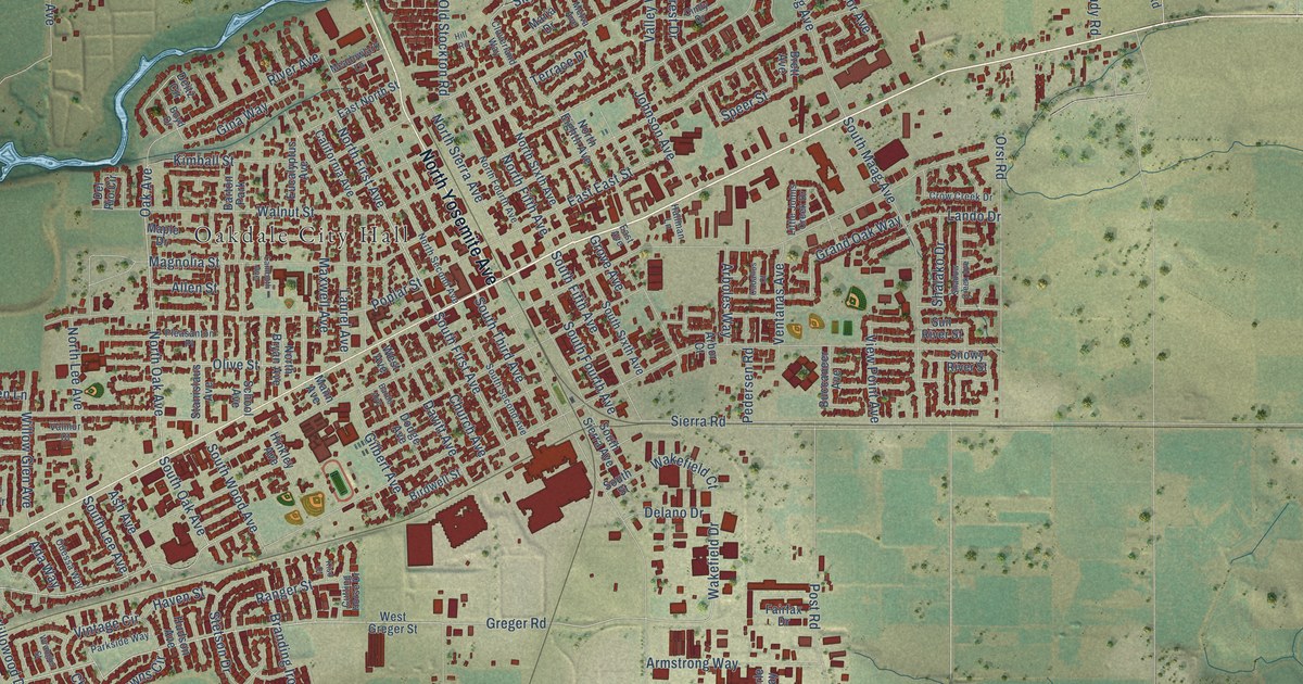 Map of Oakdale, California in 2026