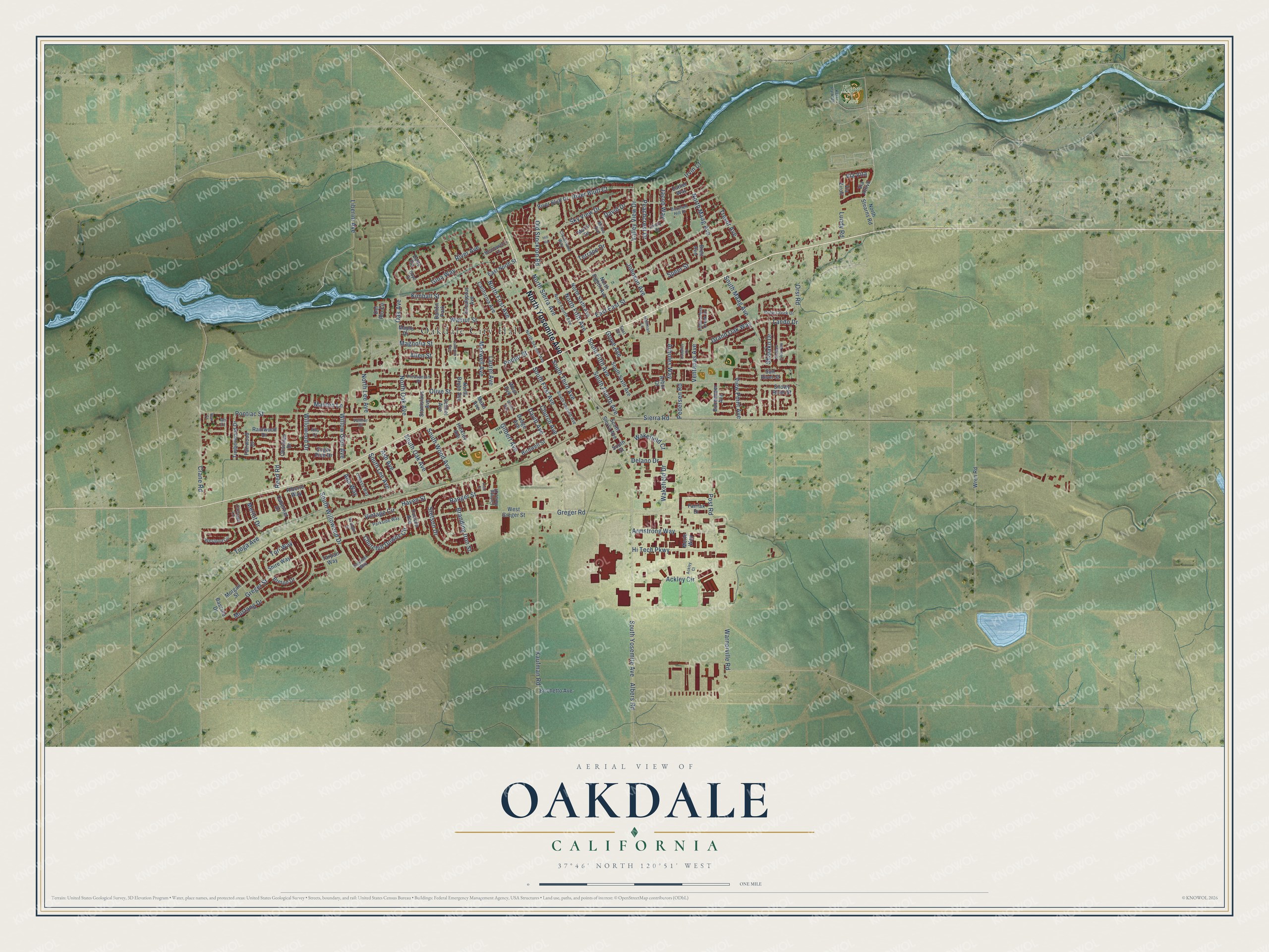 Watermarked full-map preview of Oakdale, California