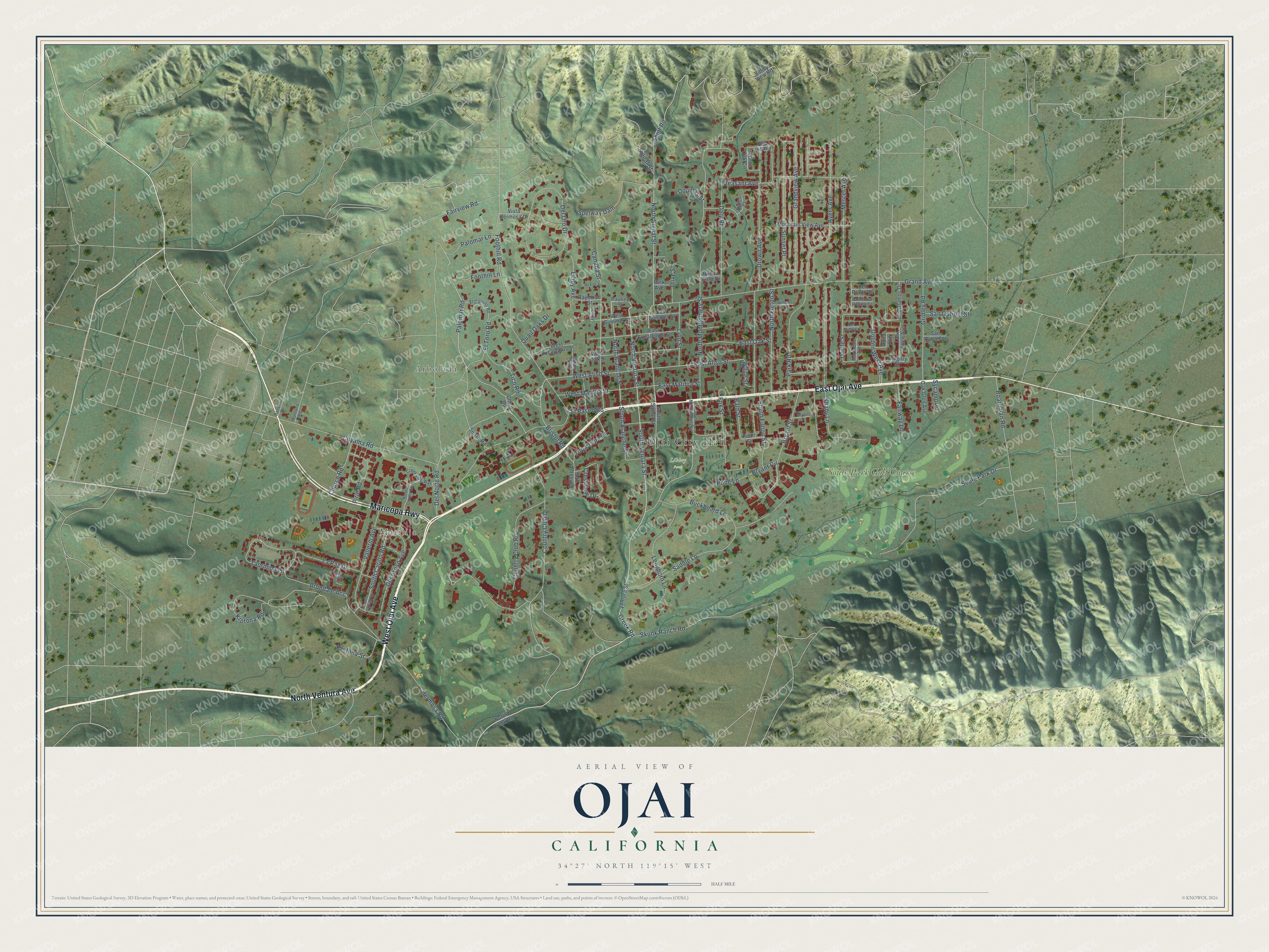 Watermarked full-map preview of Ojai, California
