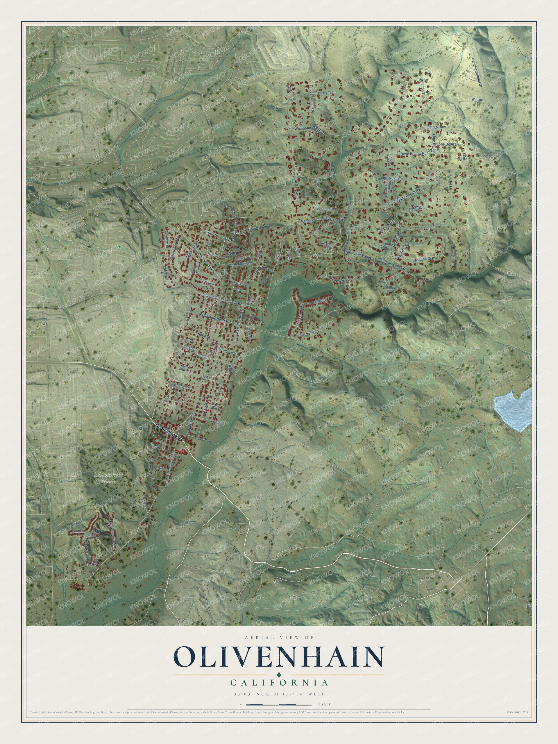 Watermarked full-map preview of Olivenhain, California