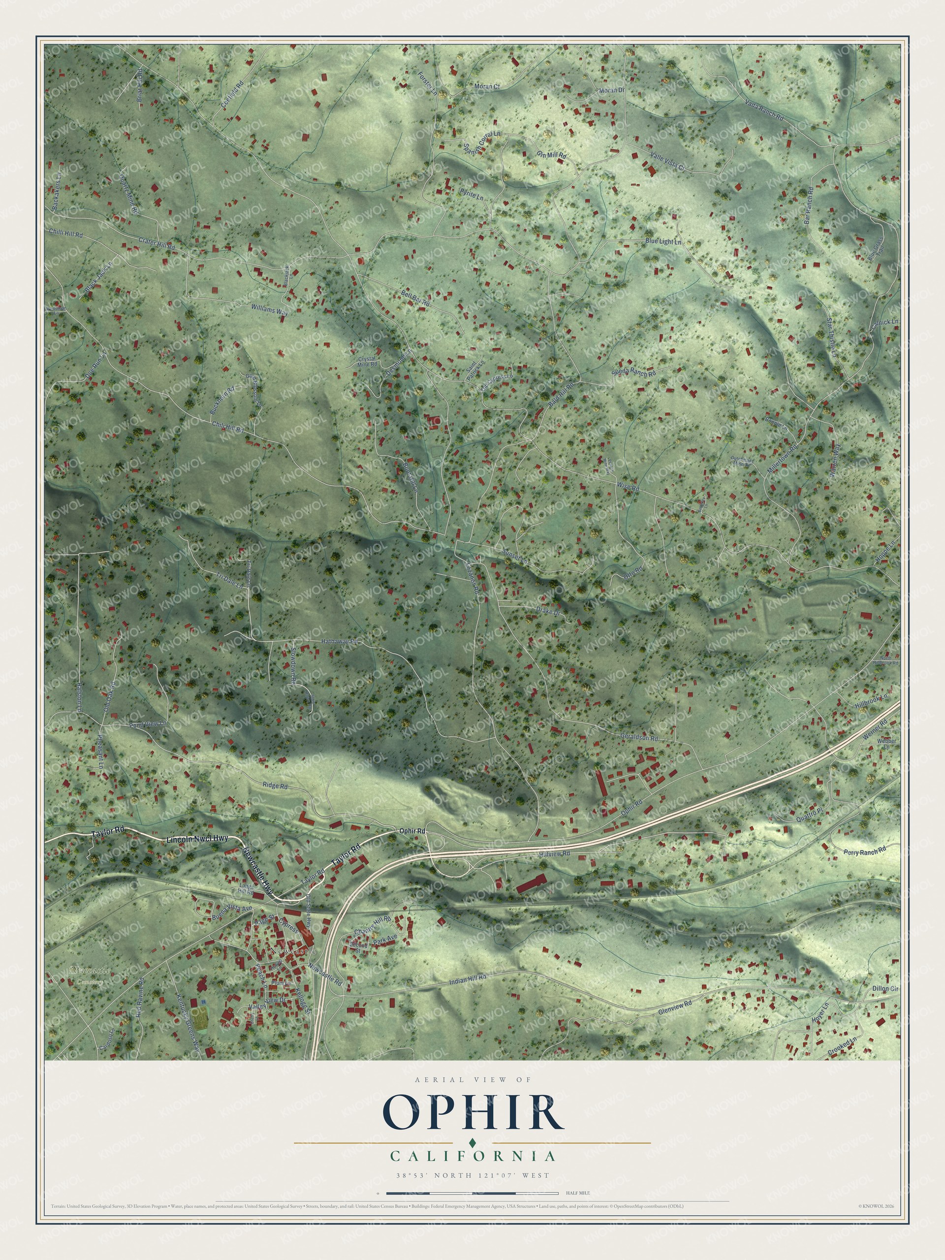 Watermarked full-map preview of Ophir, California