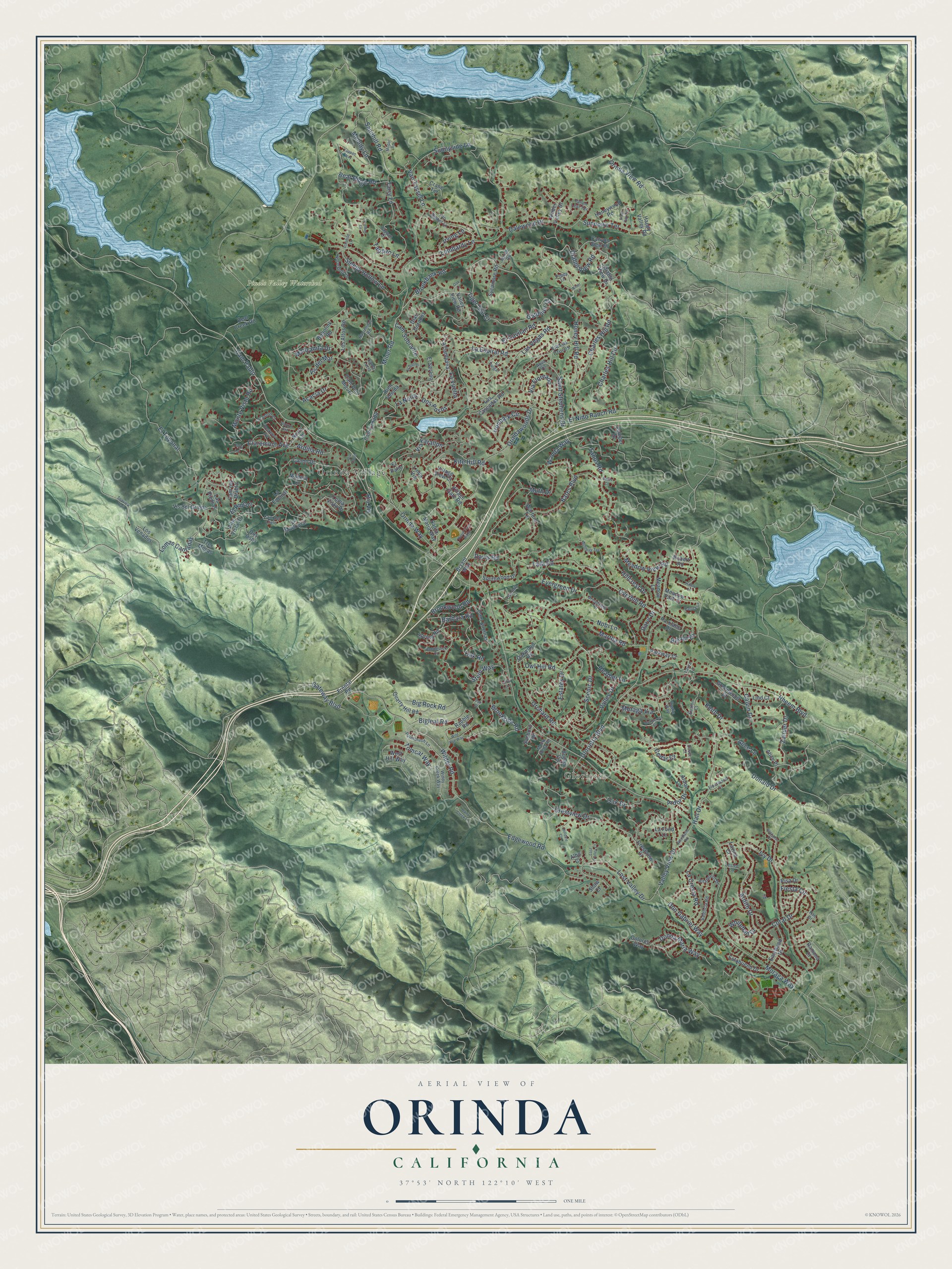 Watermarked full-map preview of Orinda, California