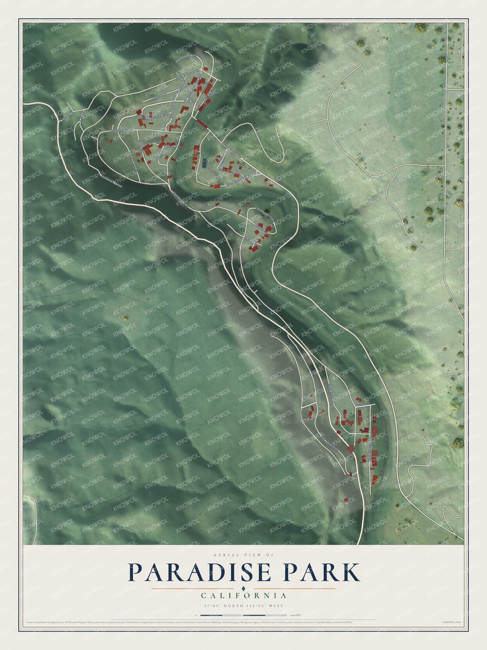 Watermarked full-map preview of Paradise Park, California