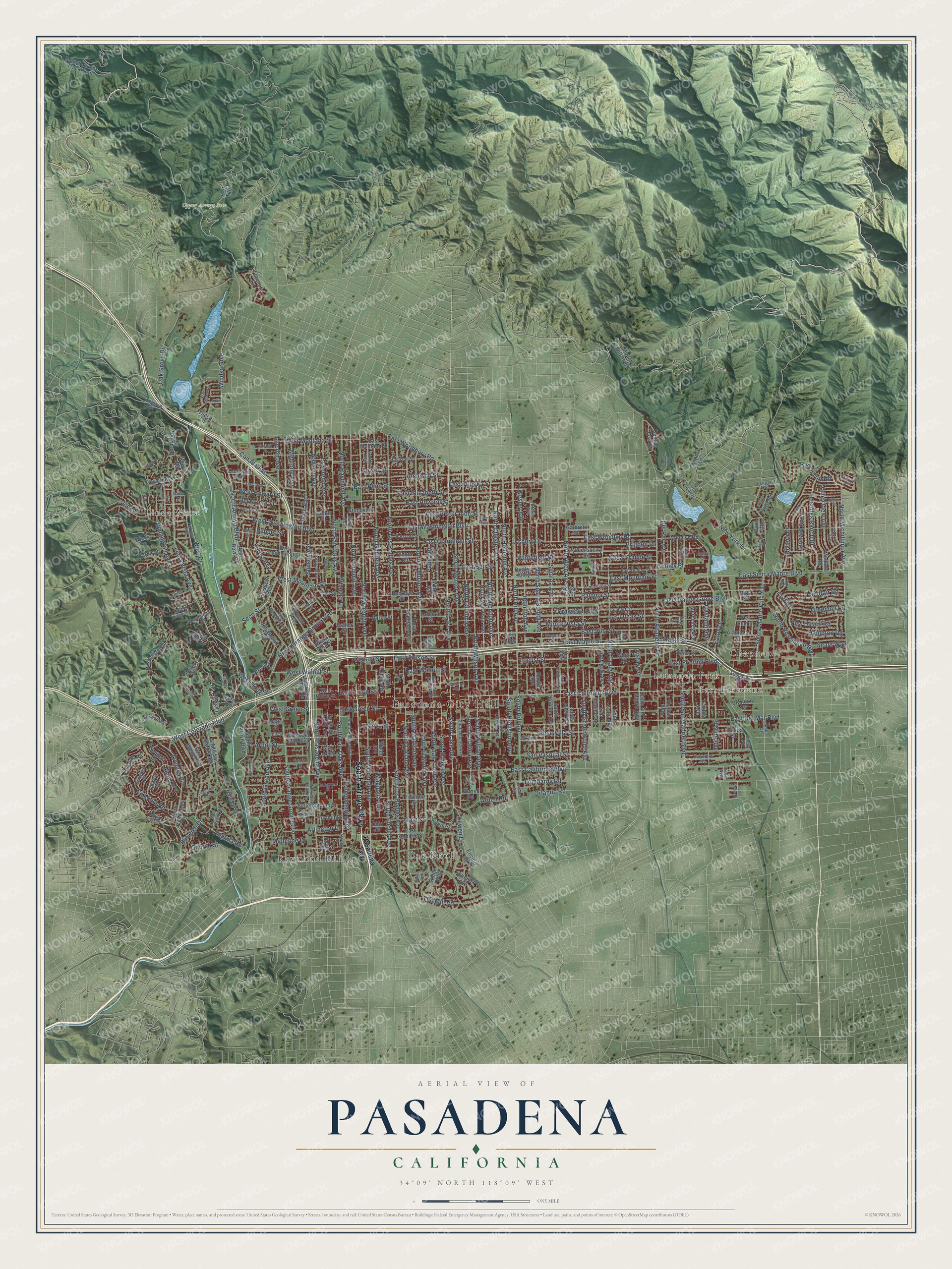 Watermarked full-map preview of Pasadena, California