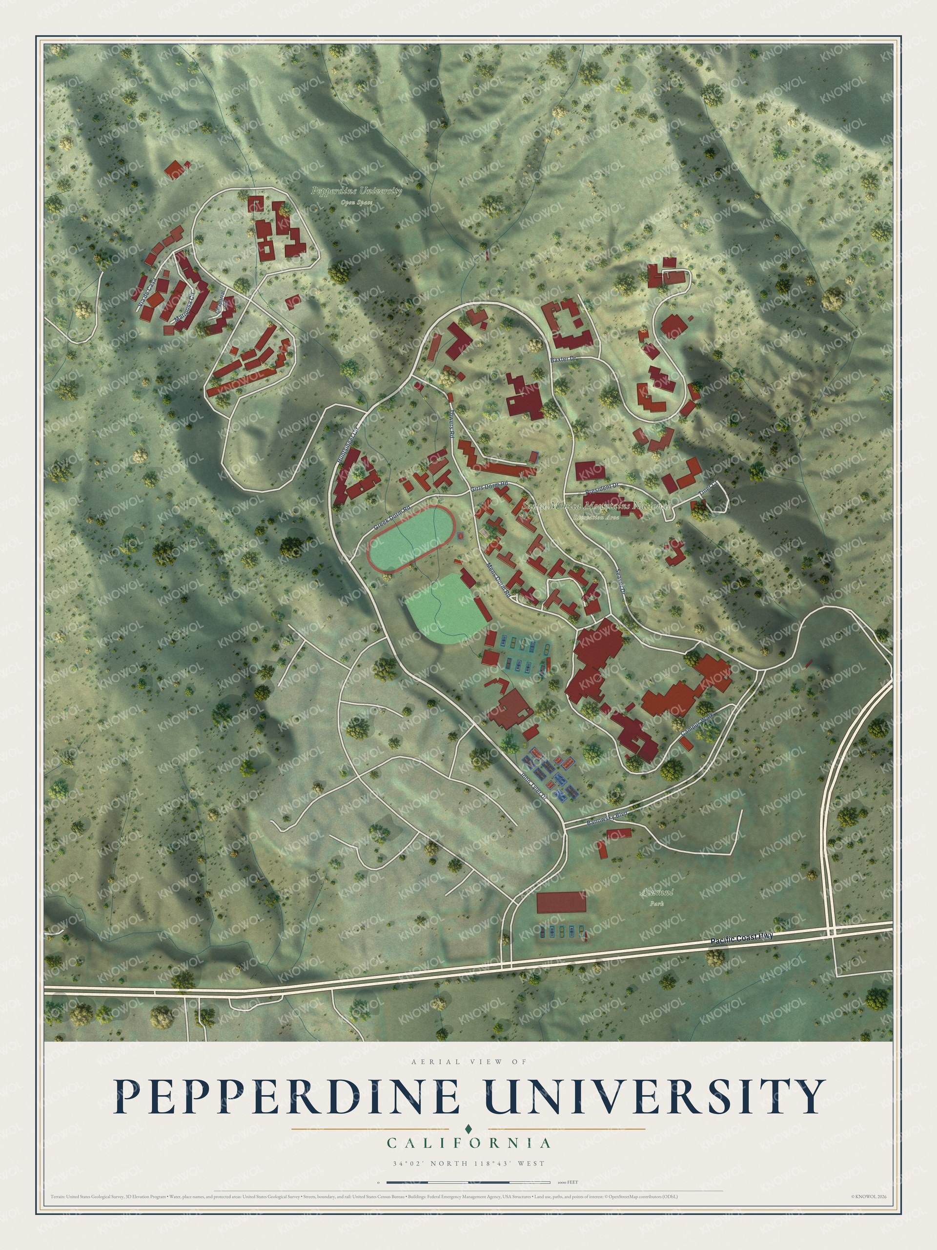 Watermarked full-map preview of Pepperdine University, California