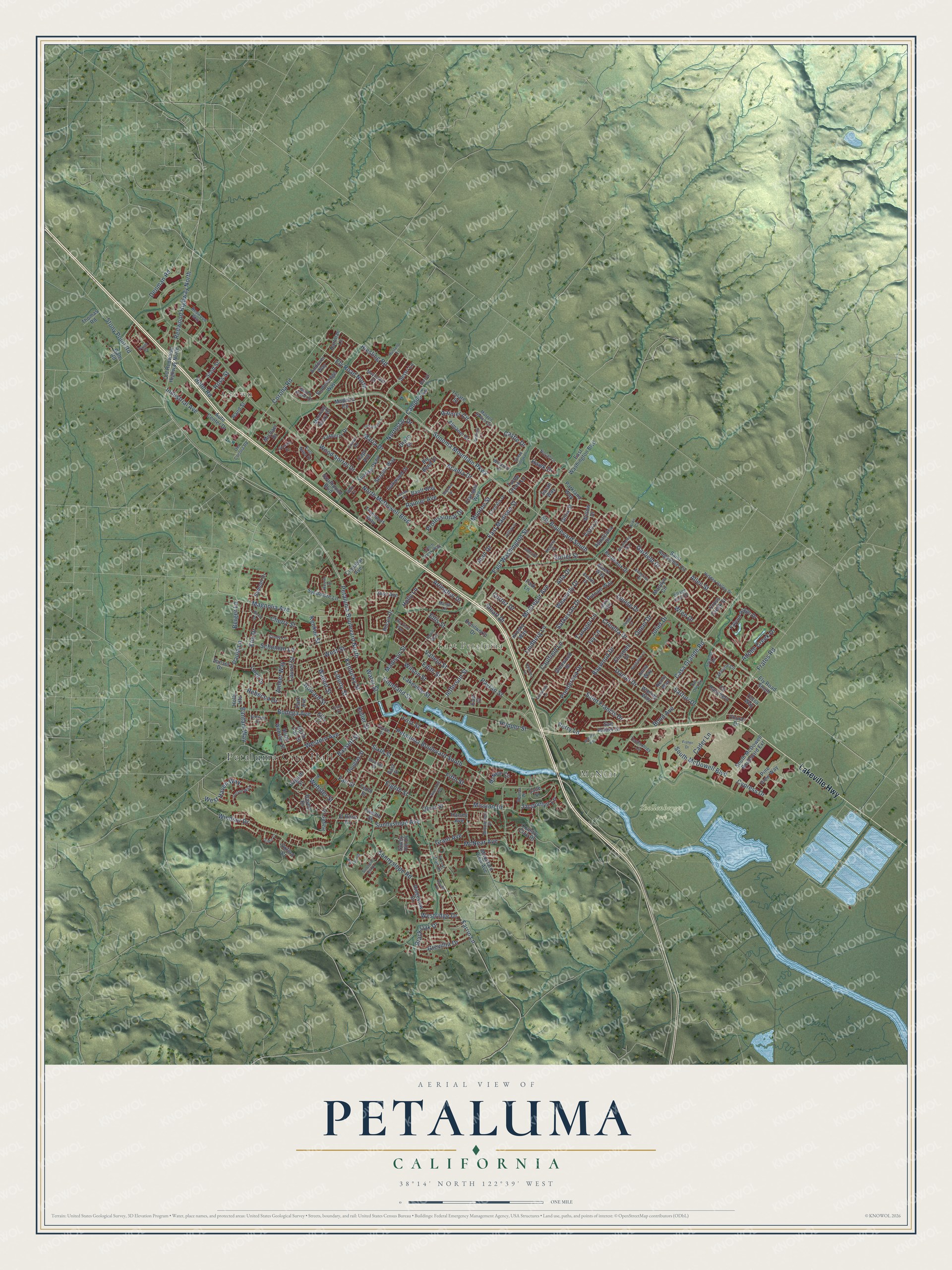 Watermarked full-map preview of Petaluma, California