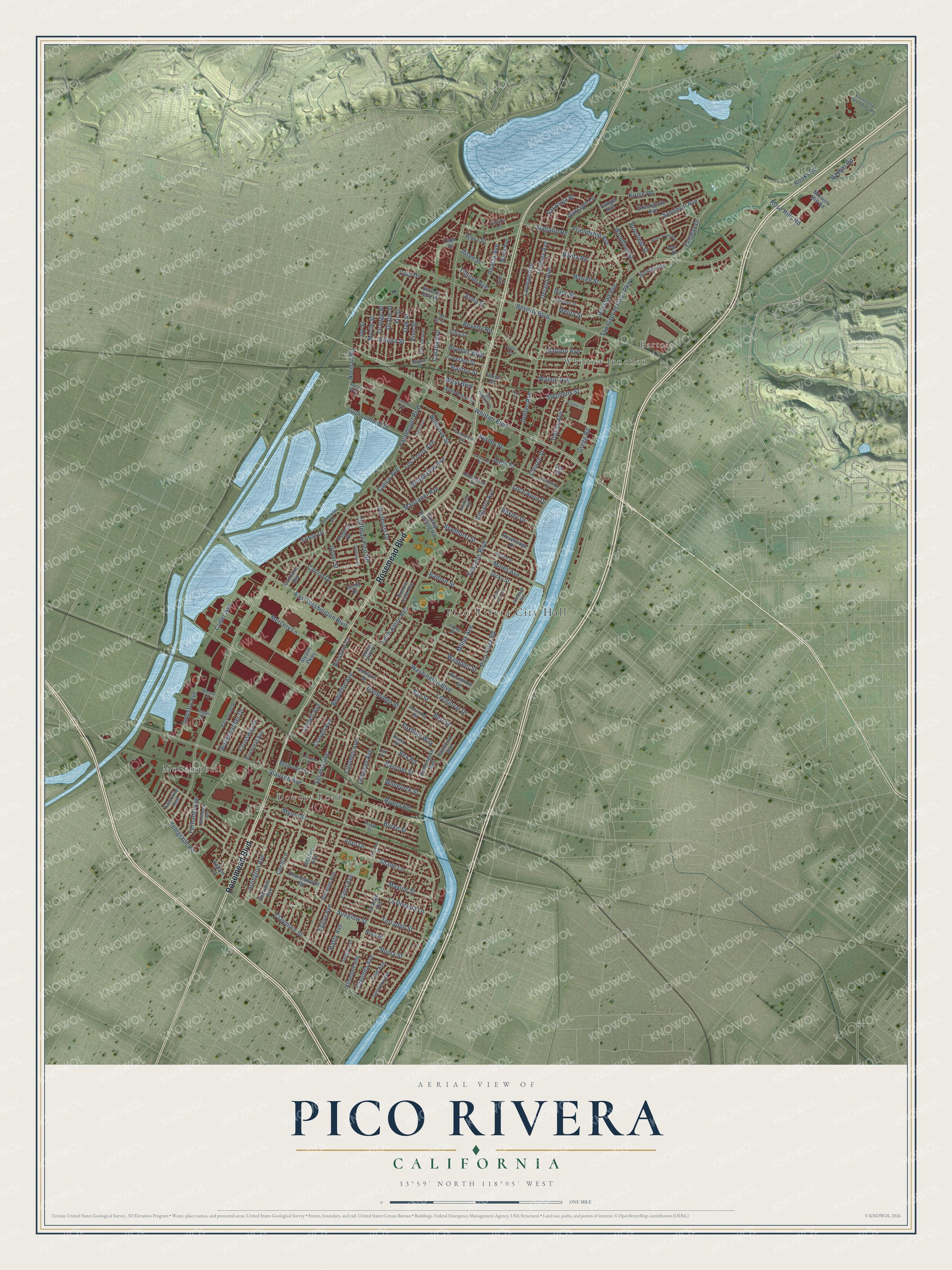 Watermarked full-map preview of Pico Rivera, California