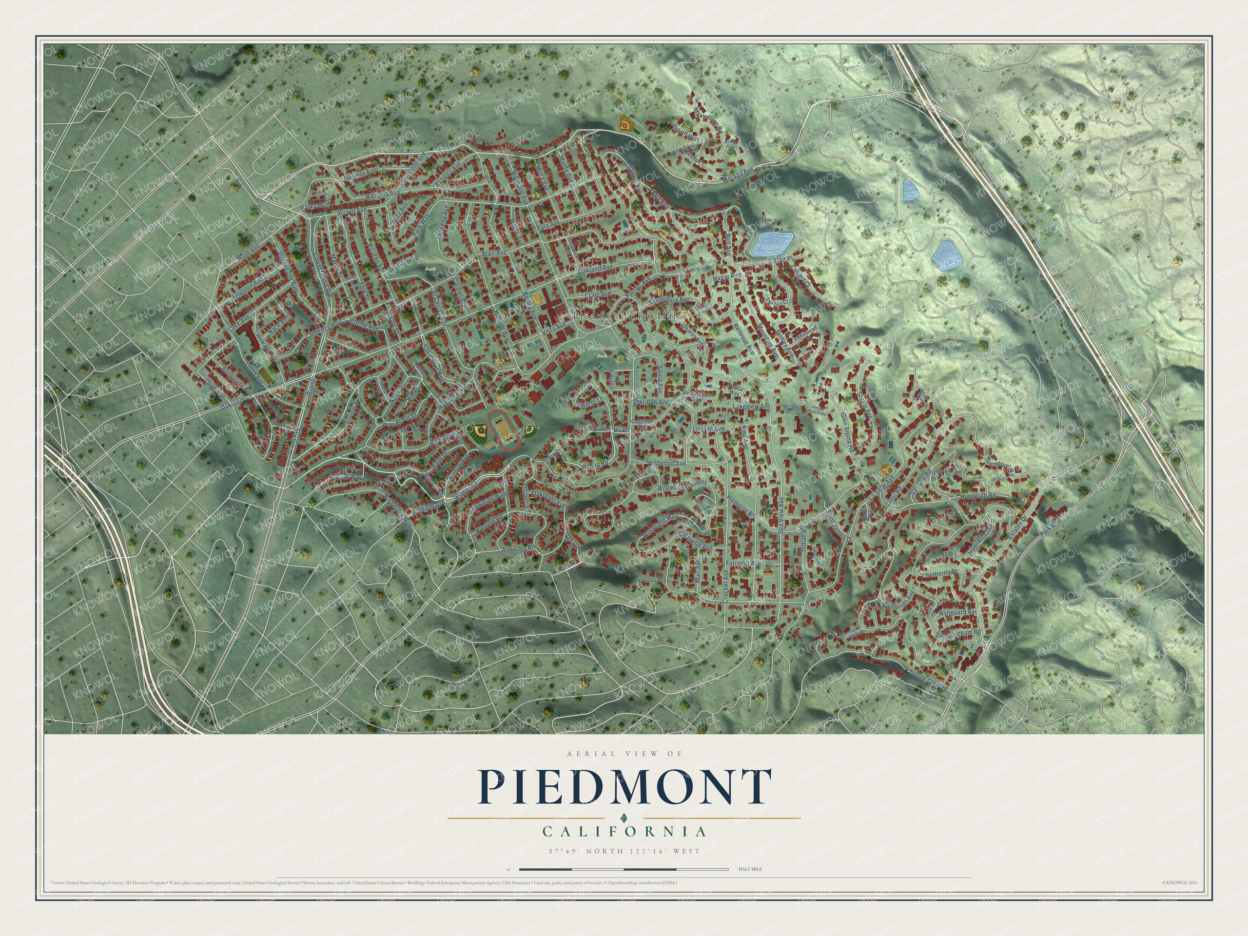 Watermarked full-map preview of Piedmont, California