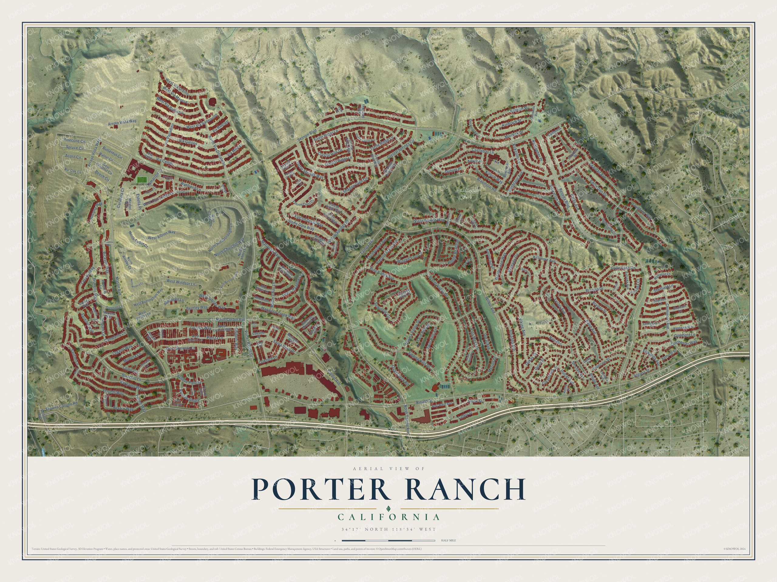 Watermarked full-map preview of Porter Ranch, California
