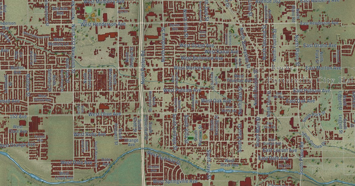 Map of Porterville, California in 2026