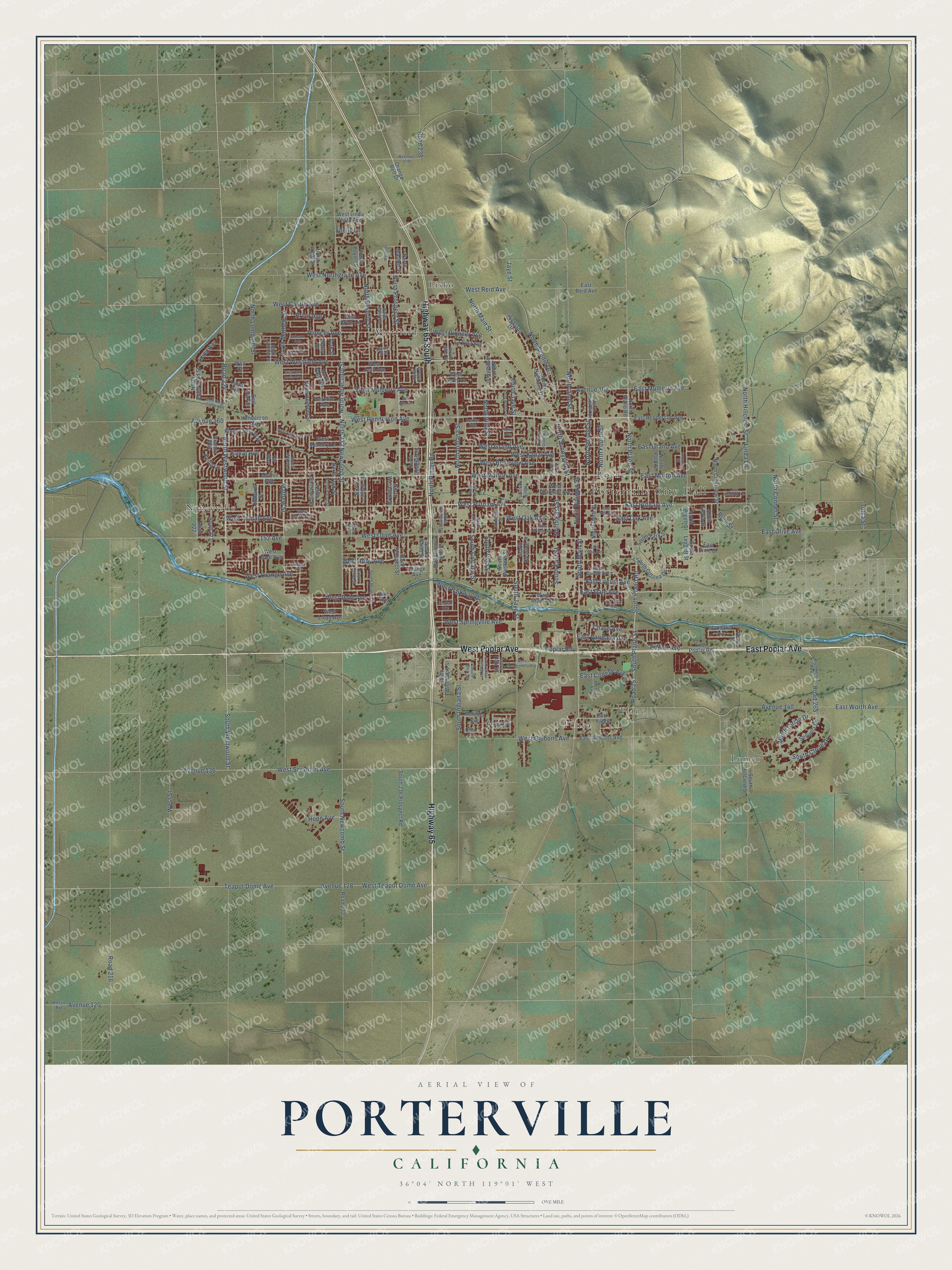 Watermarked full-map preview of Porterville, California