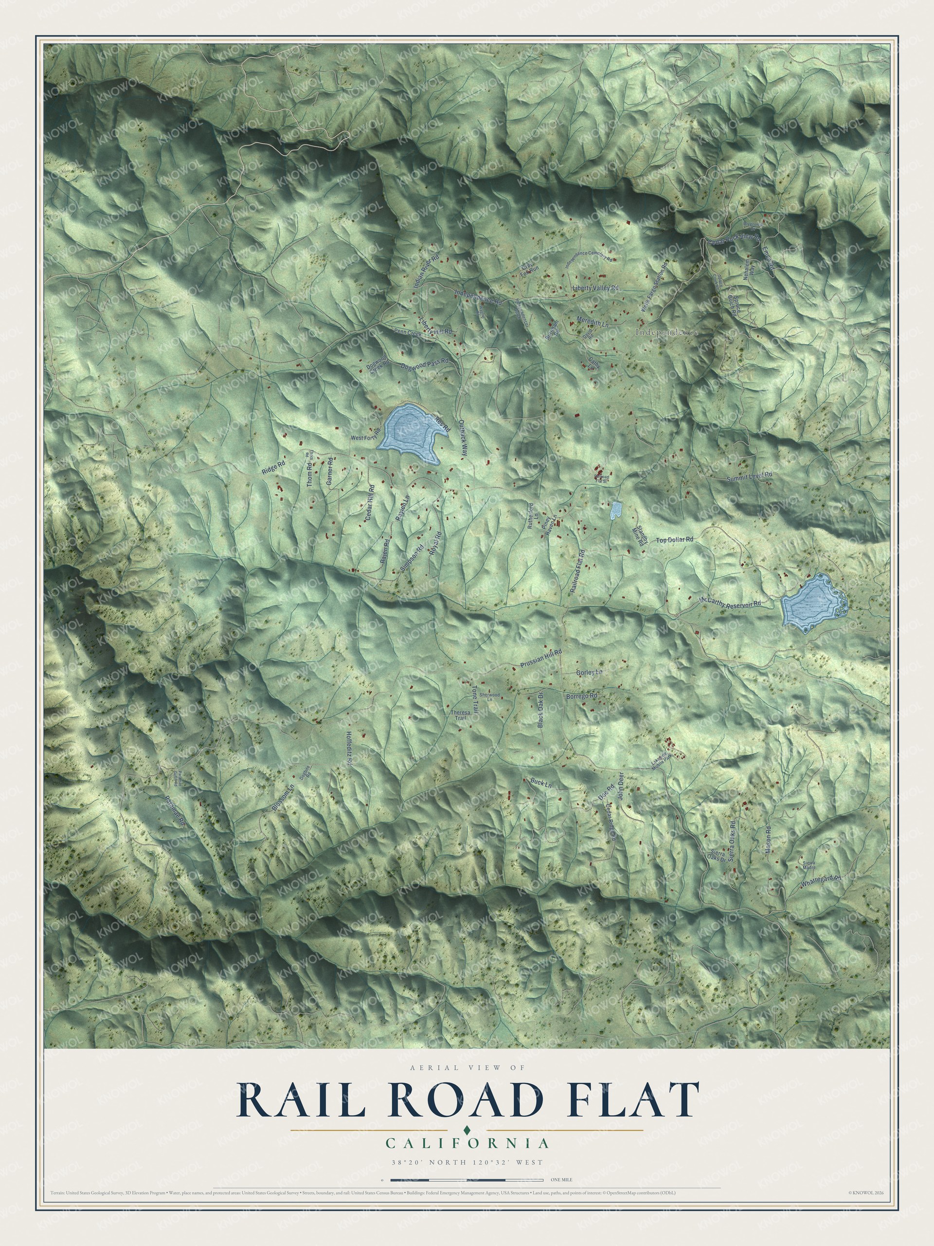 Watermarked full-map preview of Rail Road Flat, California