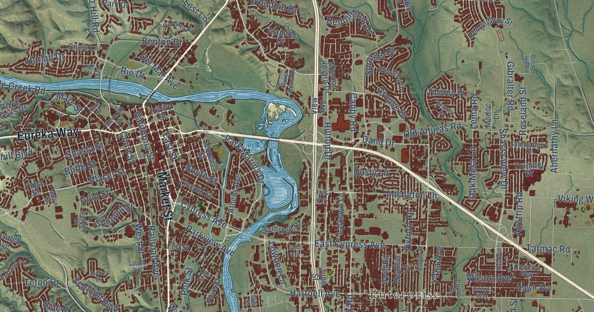 Map of Redding, California in 2026