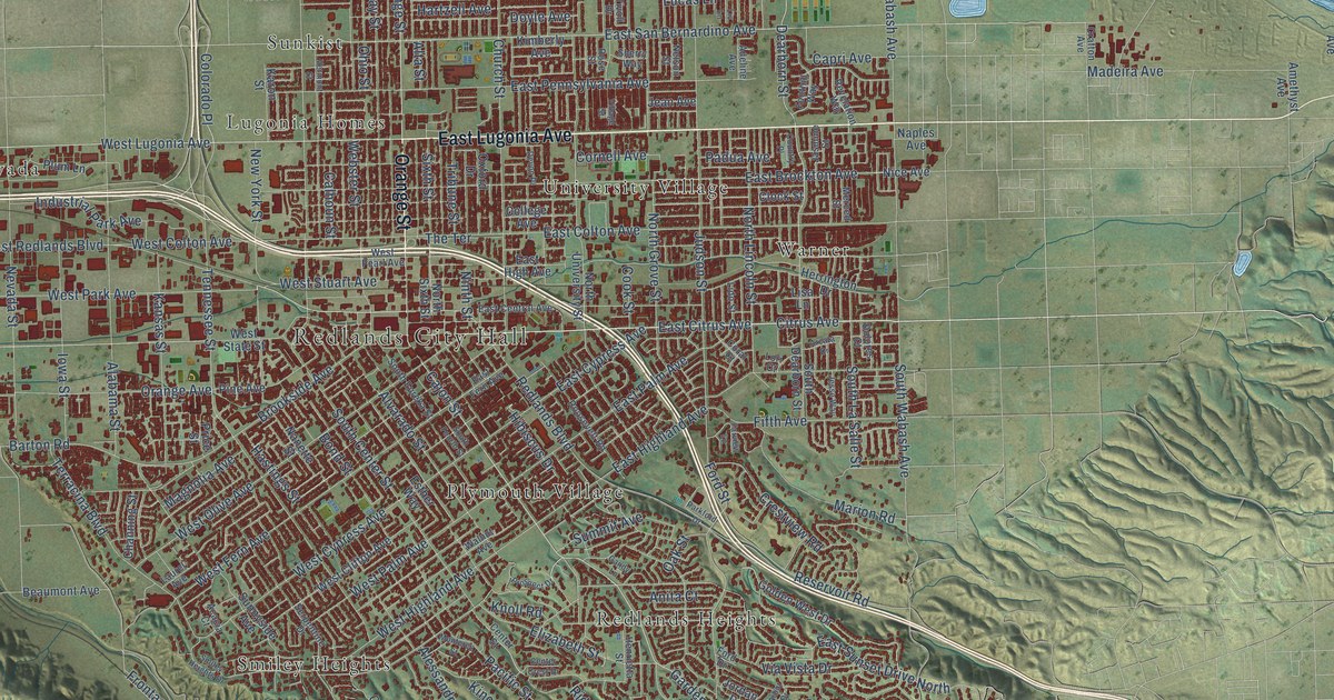 Map of Redlands, California in 2026