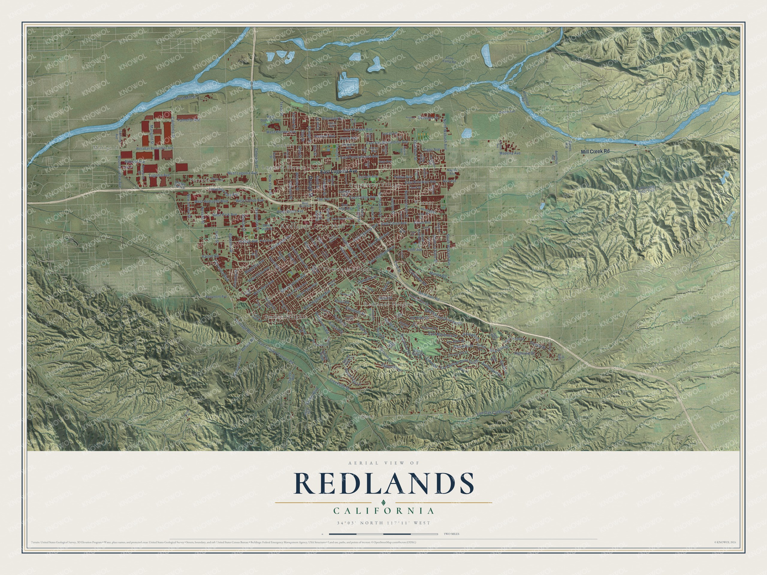 Watermarked full-map preview of Redlands, California