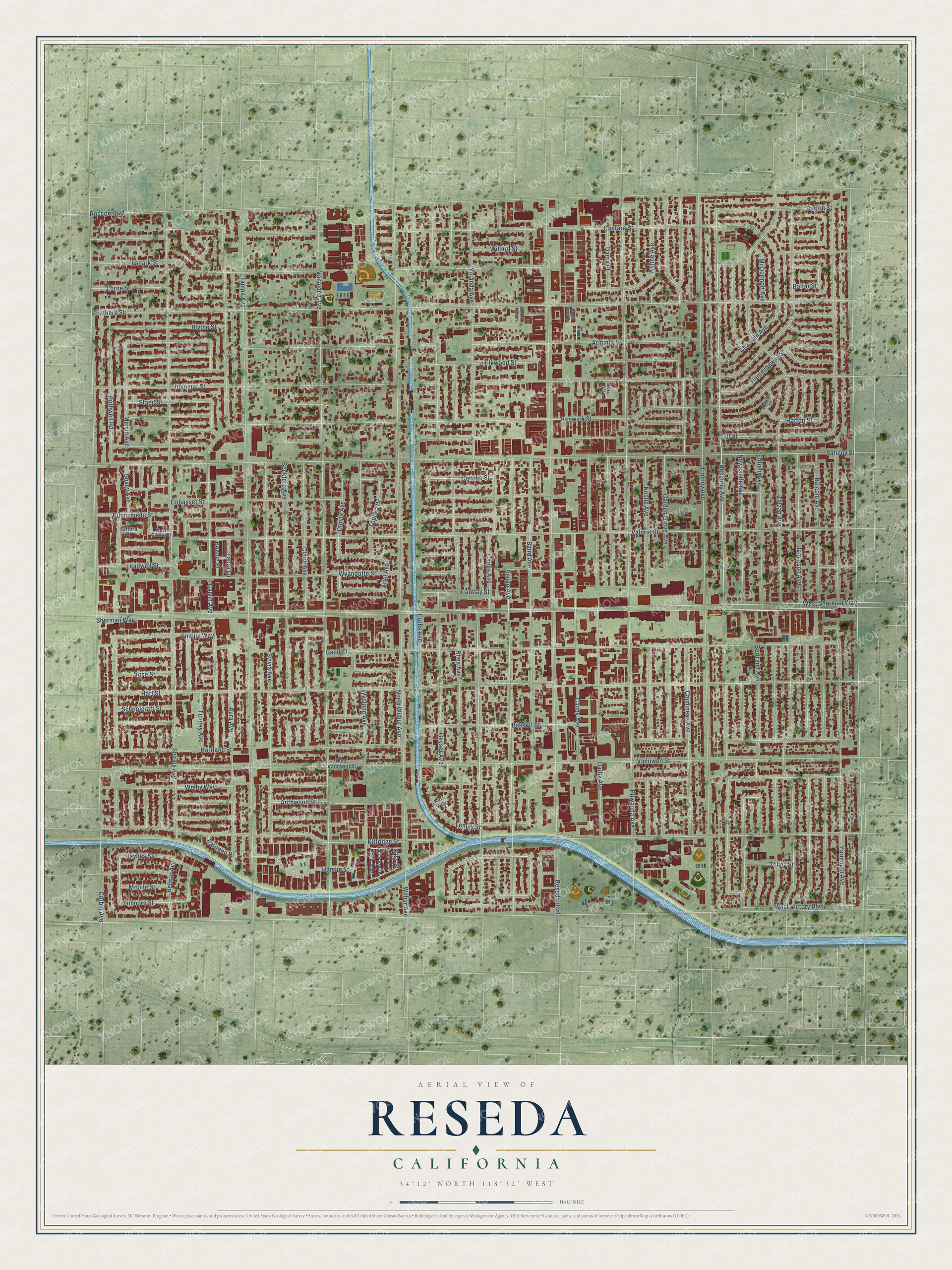 Watermarked full-map preview of Reseda, California