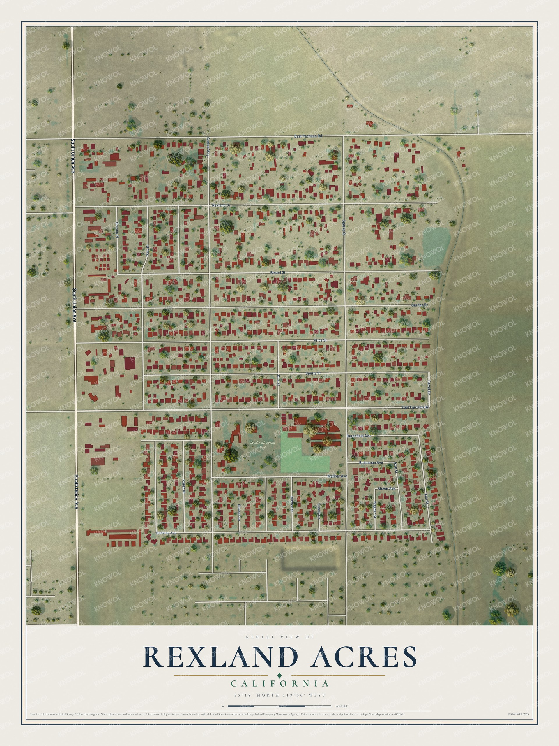 Watermarked full-map preview of Rexland Acres, California