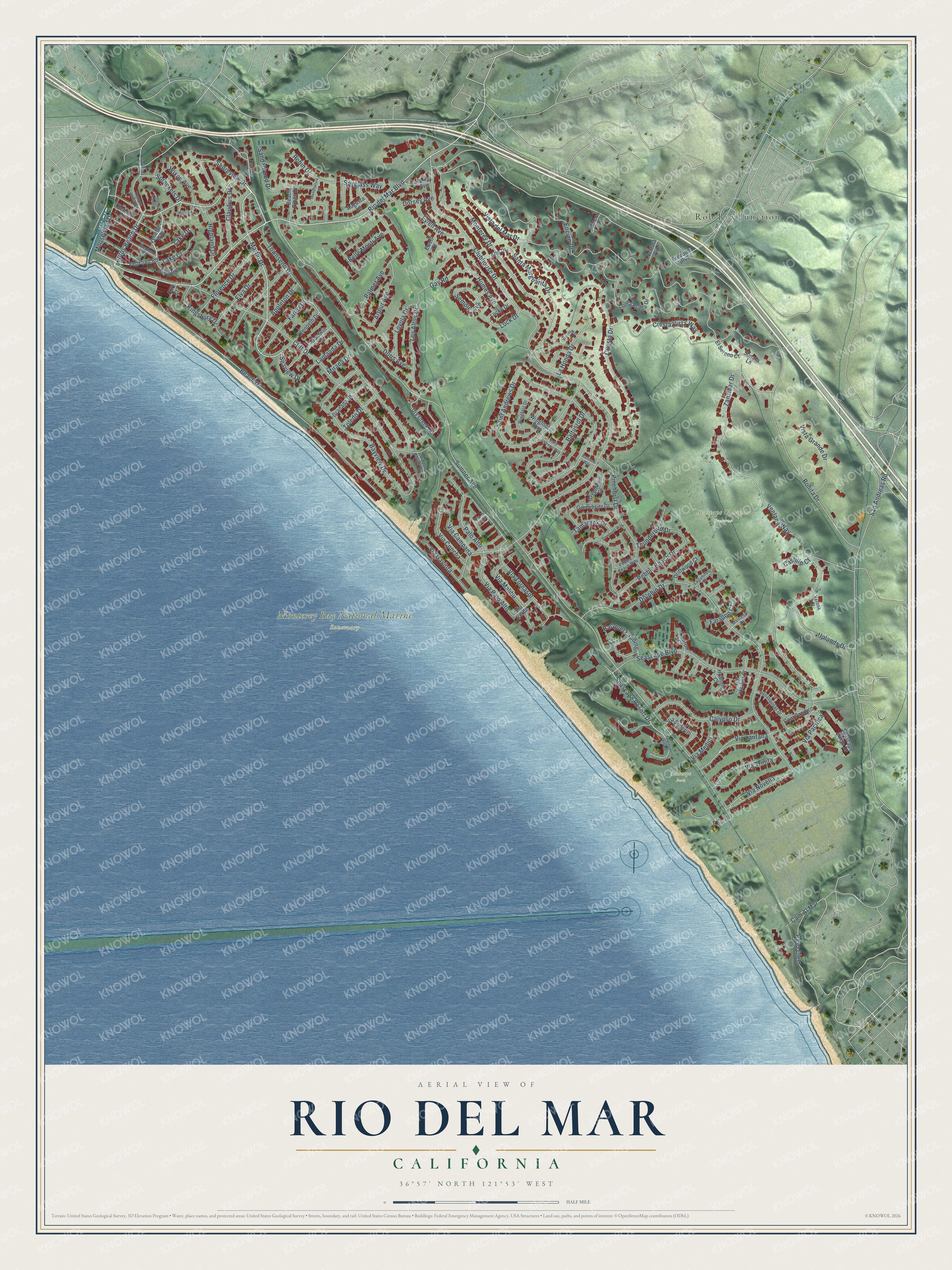 Watermarked full-map preview of Rio del Mar, California