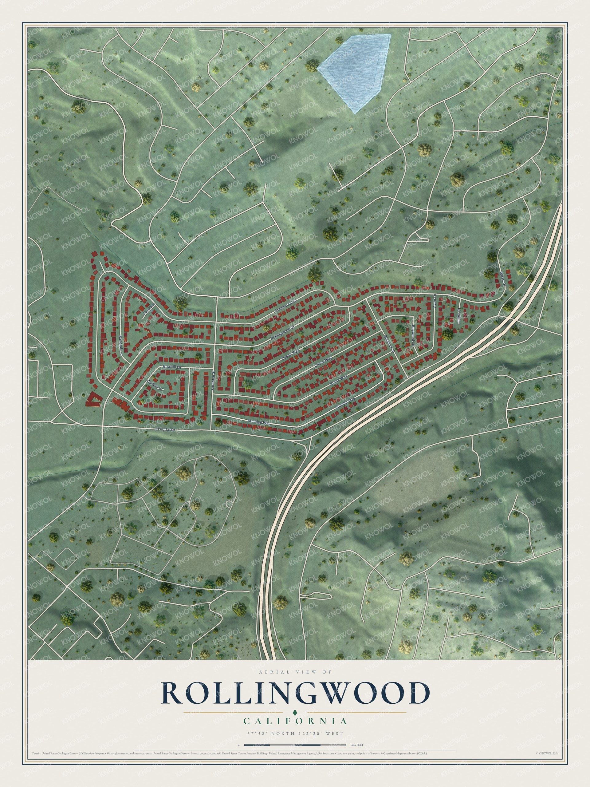 Watermarked full-map preview of Rollingwood, California