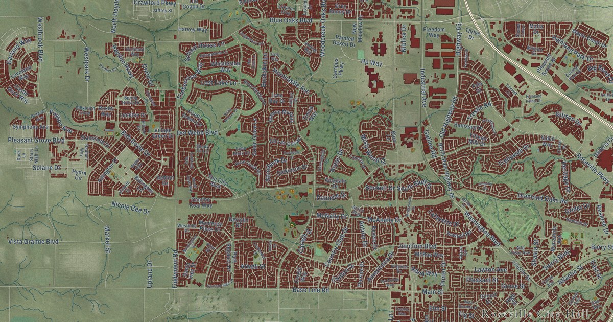Map of Roseville, California in 2026