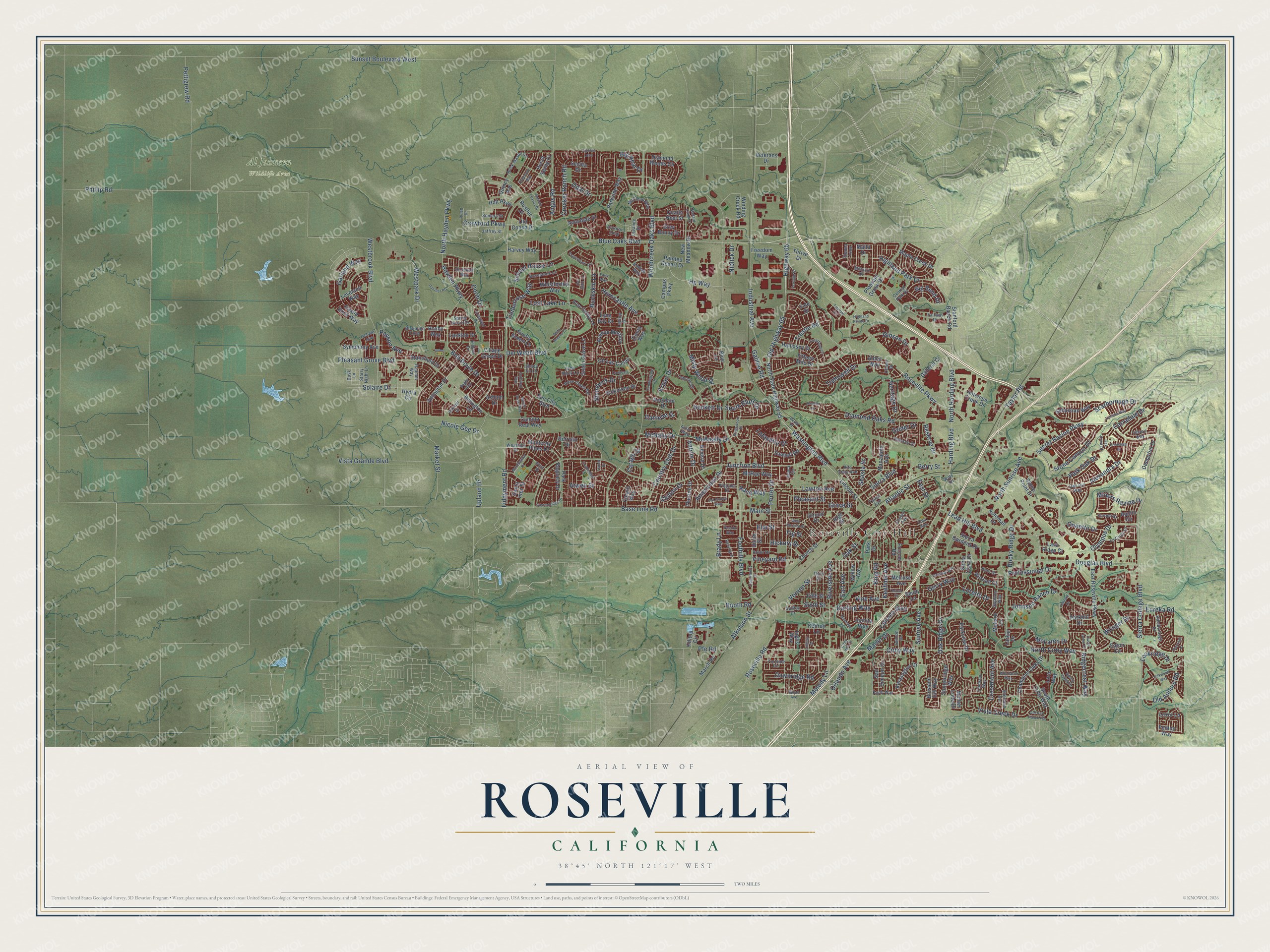 Watermarked full-map preview of Roseville, California