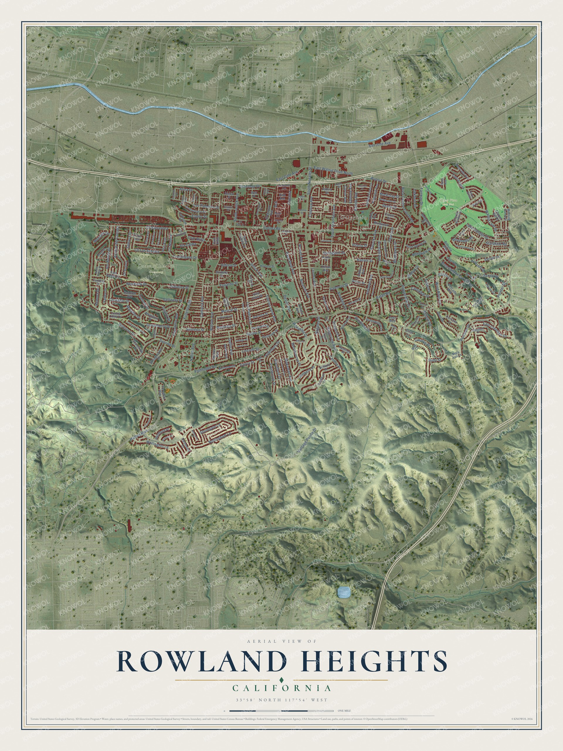 Watermarked full-map preview of Rowland Heights, California