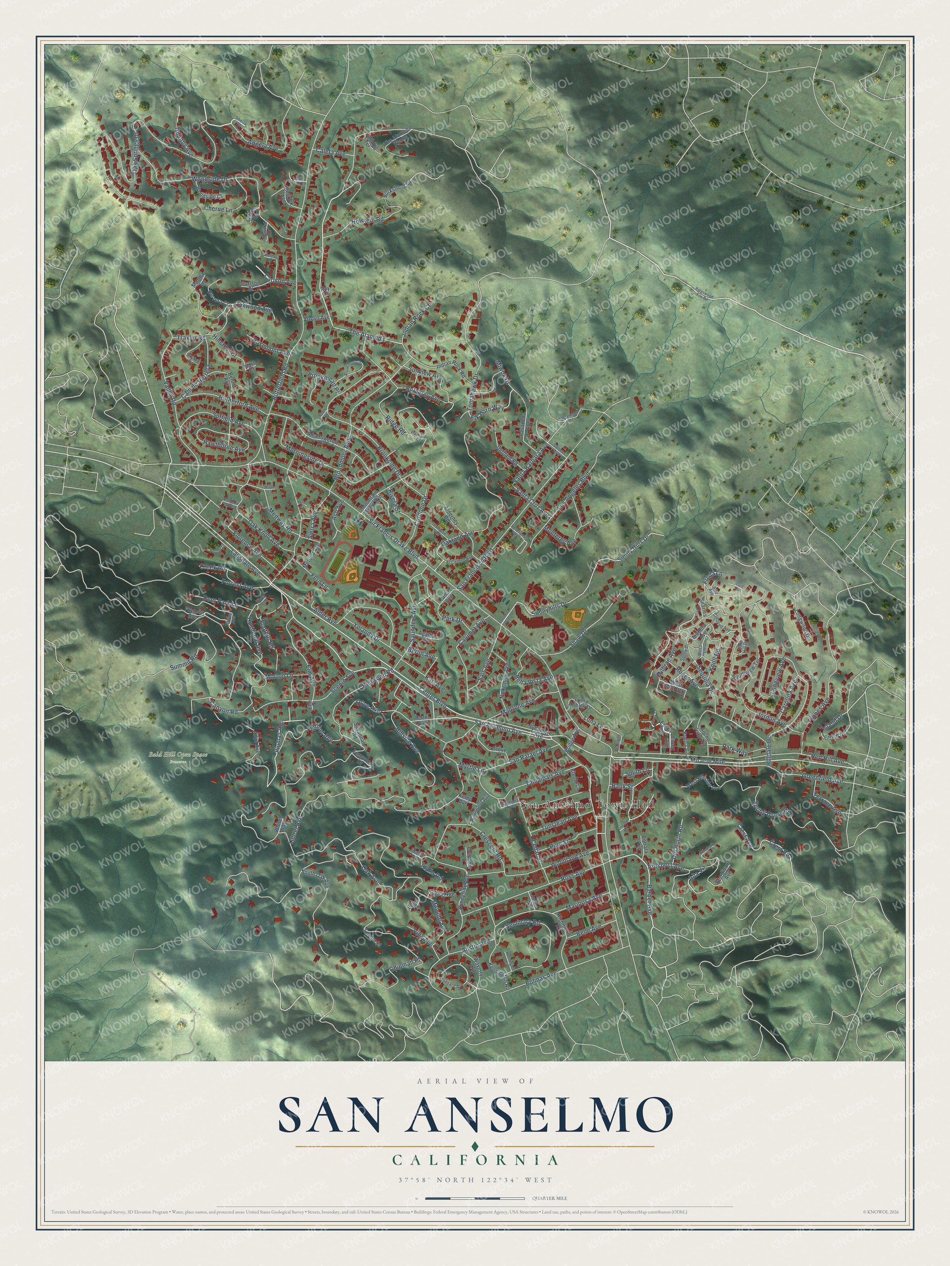 Watermarked full-map preview of San Anselmo, California