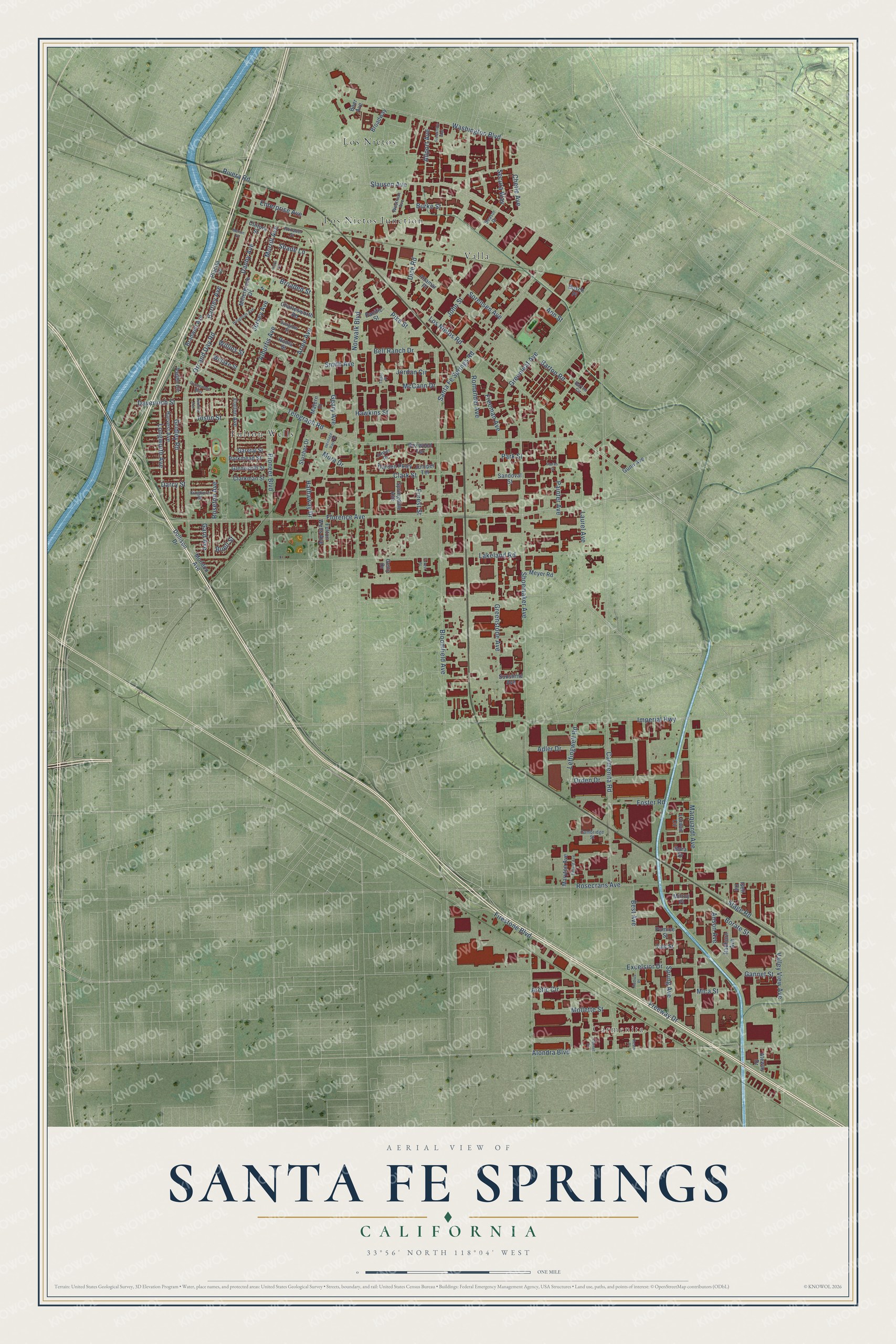 Watermarked full-map preview of Santa Fe Springs, California