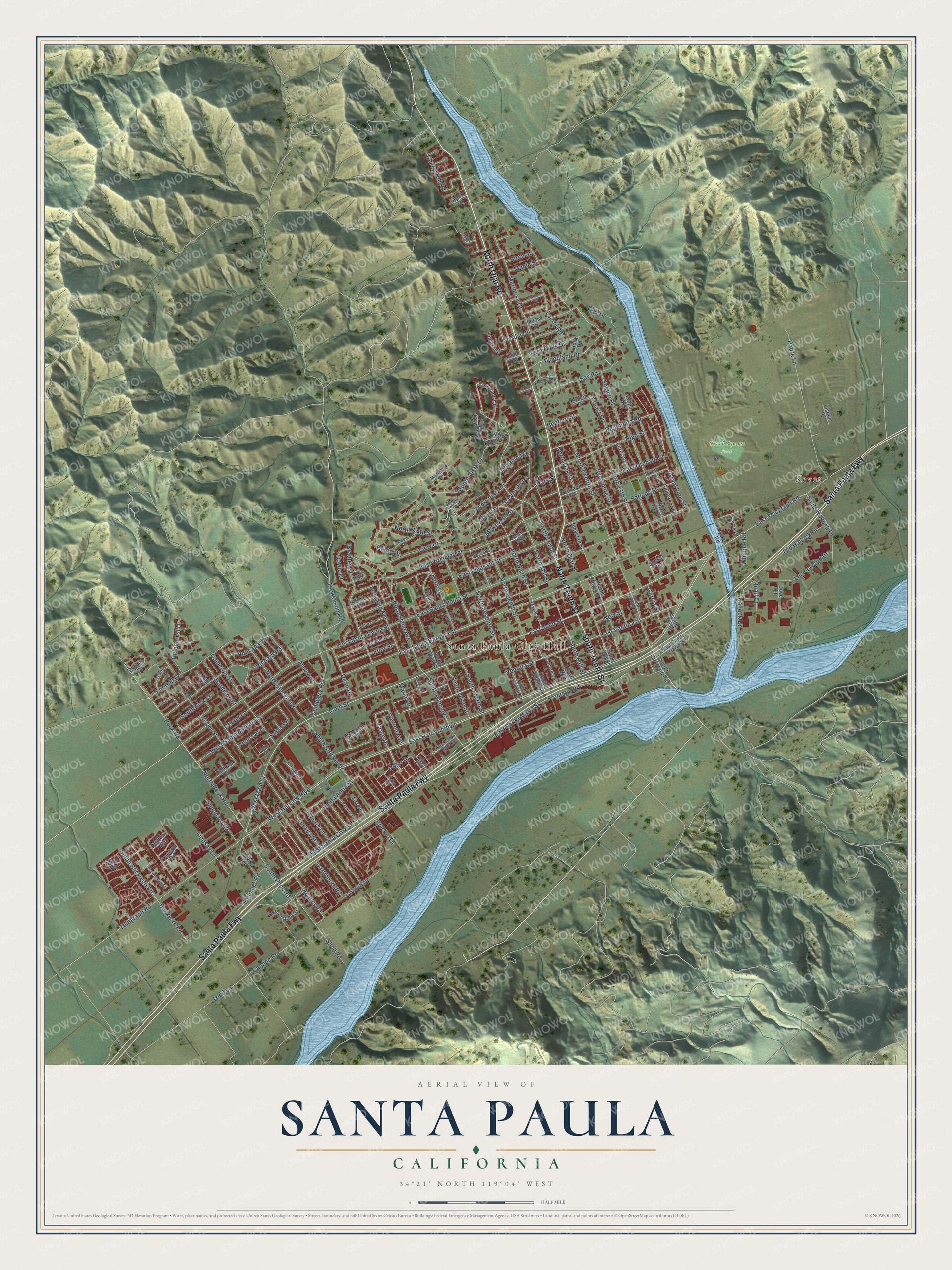 Watermarked full-map preview of Santa Paula, California